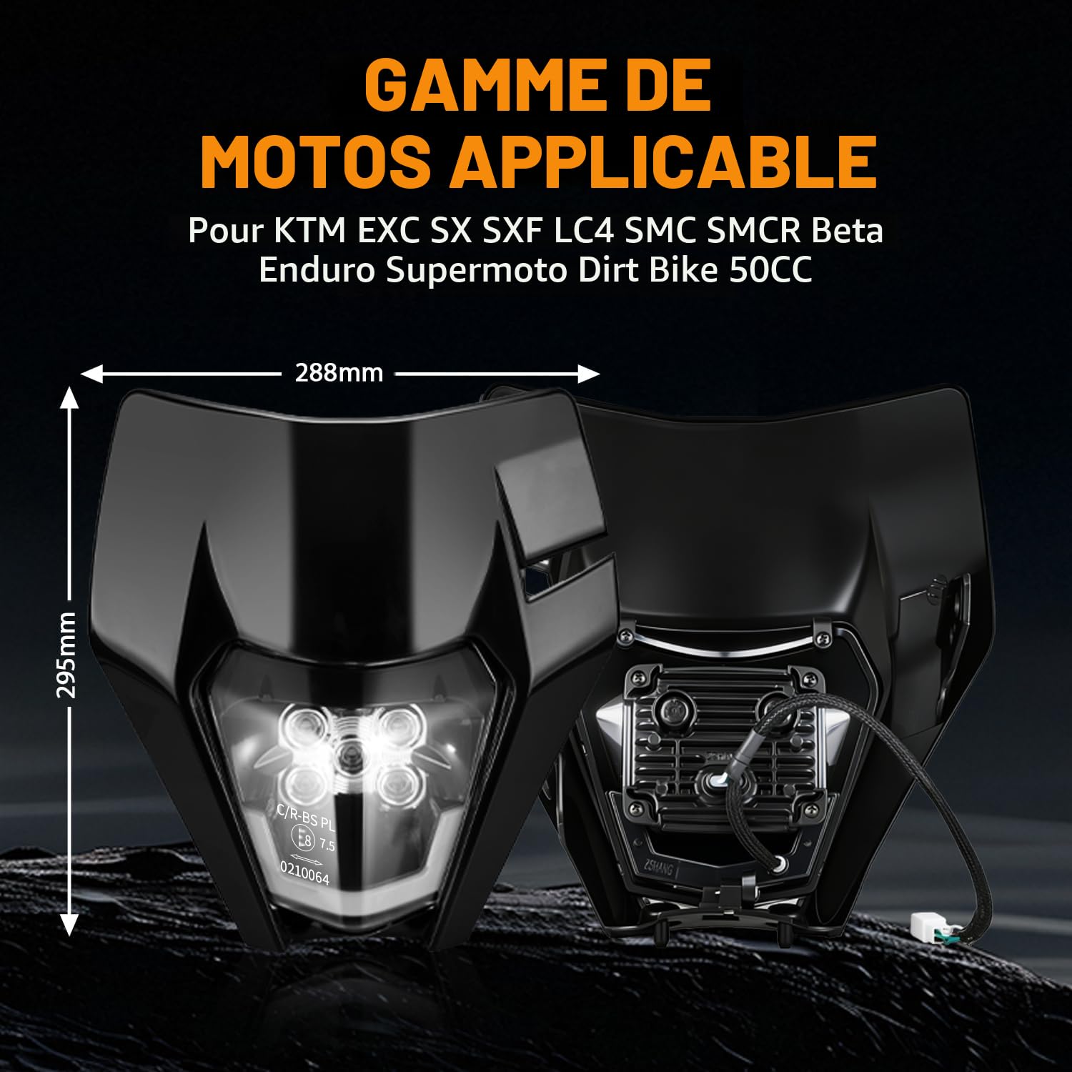 JFG RACING Plaque Phare Avant Moto,Phare LED Moto Universel-Noir | pour KTM EXC125 EXC250 SX250 SXF250 EXC450 SX350 SXF450 EXC525 640LC4 Dirt Bike Enduro Supermoto BETA Derbi 50cc