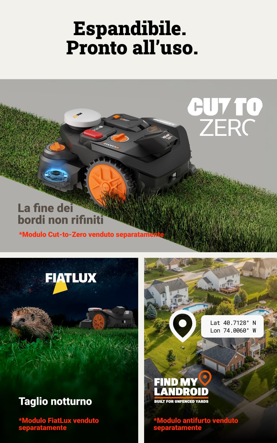 Worx Landroid Vision Cloud WR304E Robot rasaerba, senza filo perimetrale, per 400 m² (evitamento ostacoli AI, navigazione cloud VSLAM + RTK, mappatura automatica, controllo tramite App)