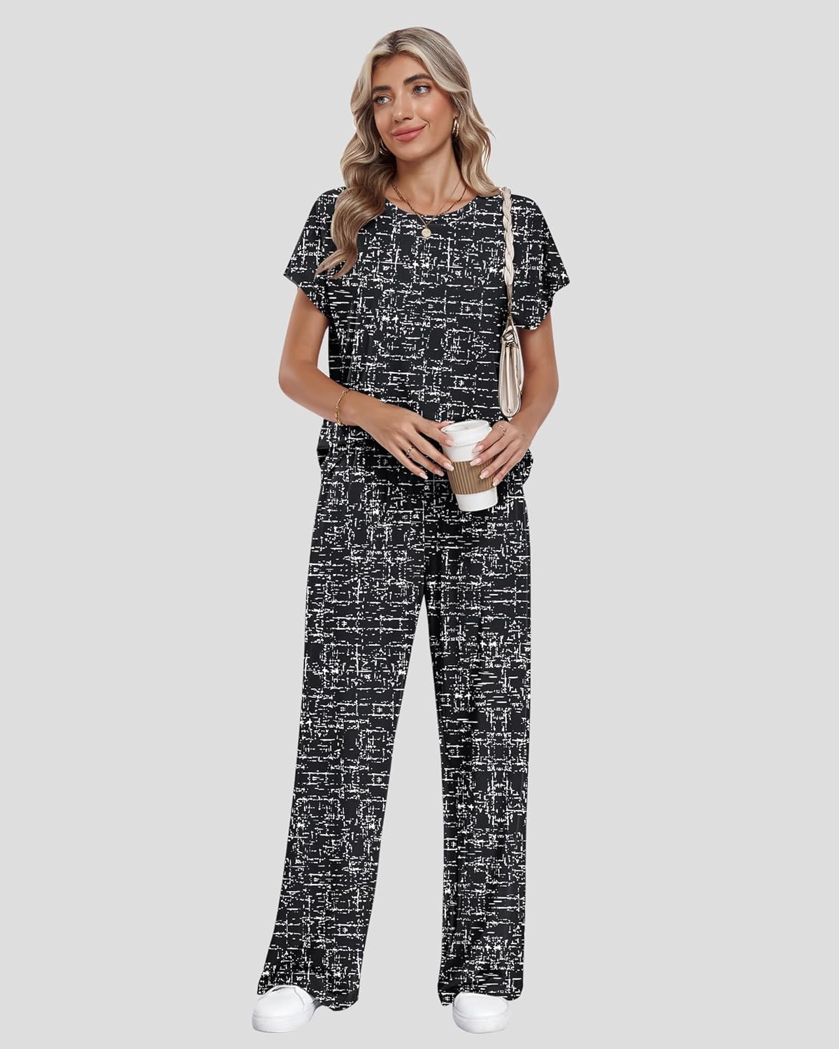 AUSELILY Women's Batwing Short Sleeve Two Piece Sets Summer Crew Neck Wide Leg Pants Matching Sets Women Clothing 2026 - Image 5