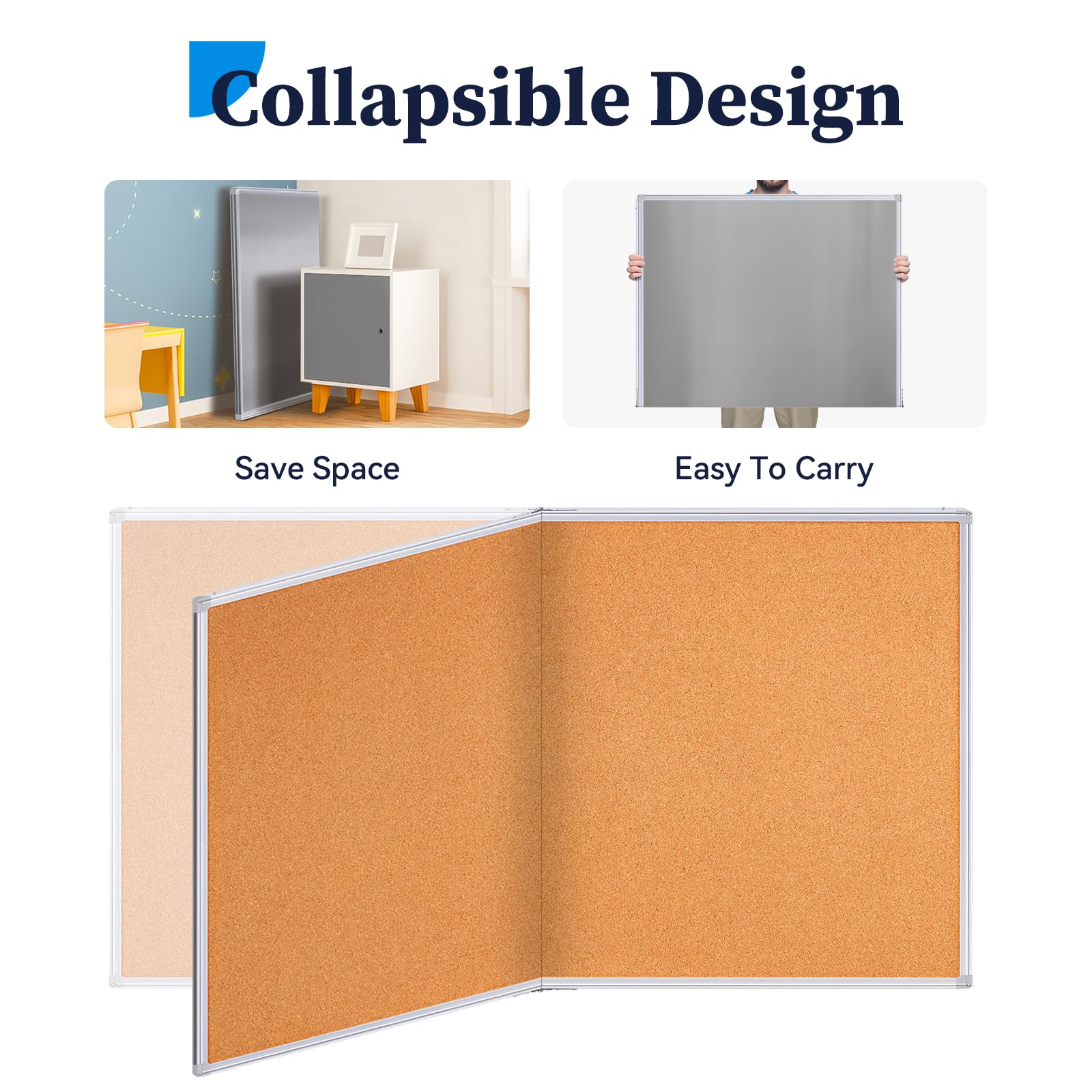 maxtek Tablero de Corcho con Marco de Aluminio 180 × 120 cm, Pizarra de Pared, Tablón de Anuncios con Kit de Montaje
