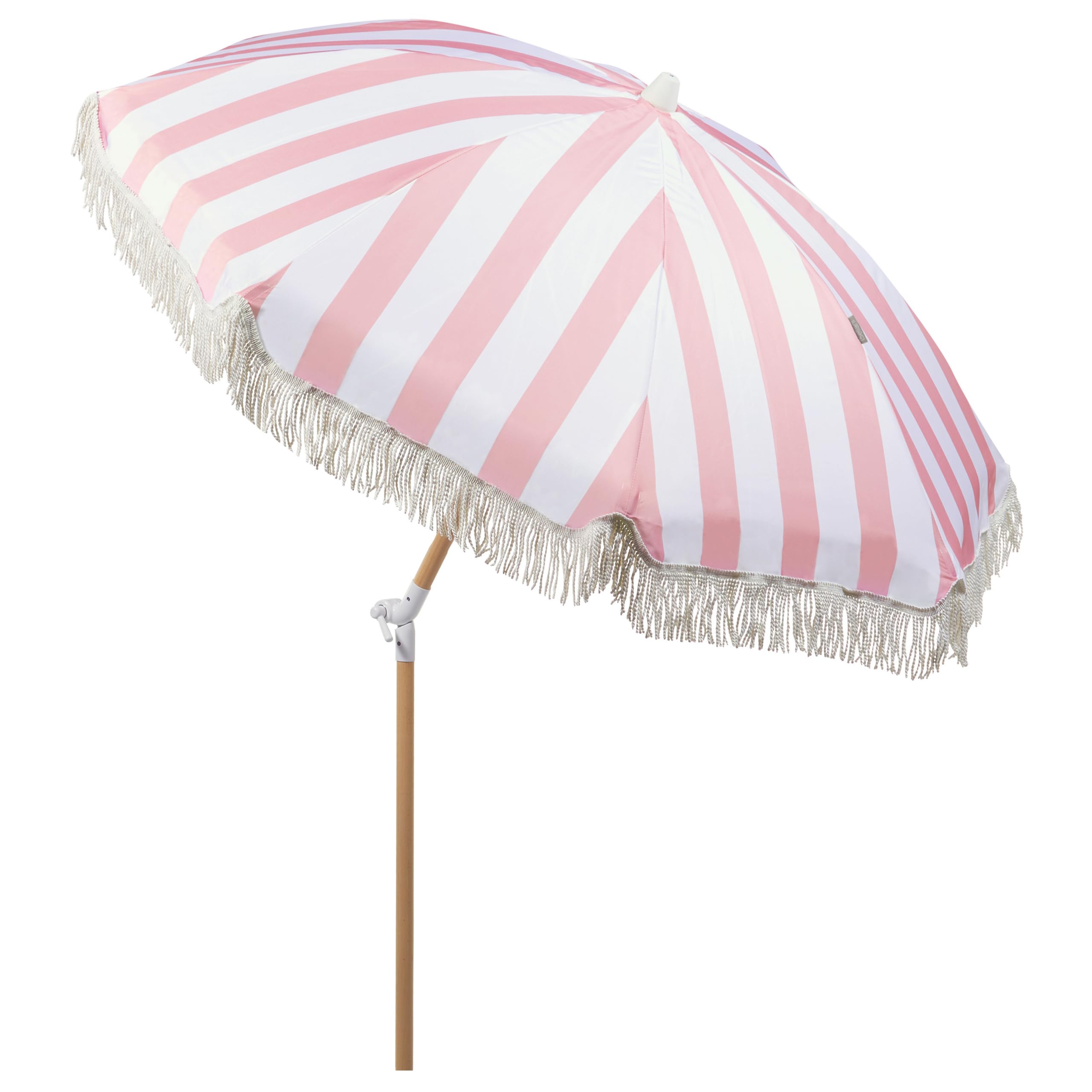 Beliani Parasol de Jardin Rétro ⌀ 150 cm Mât en Bois et Tissu Rose et Blanc Mondello