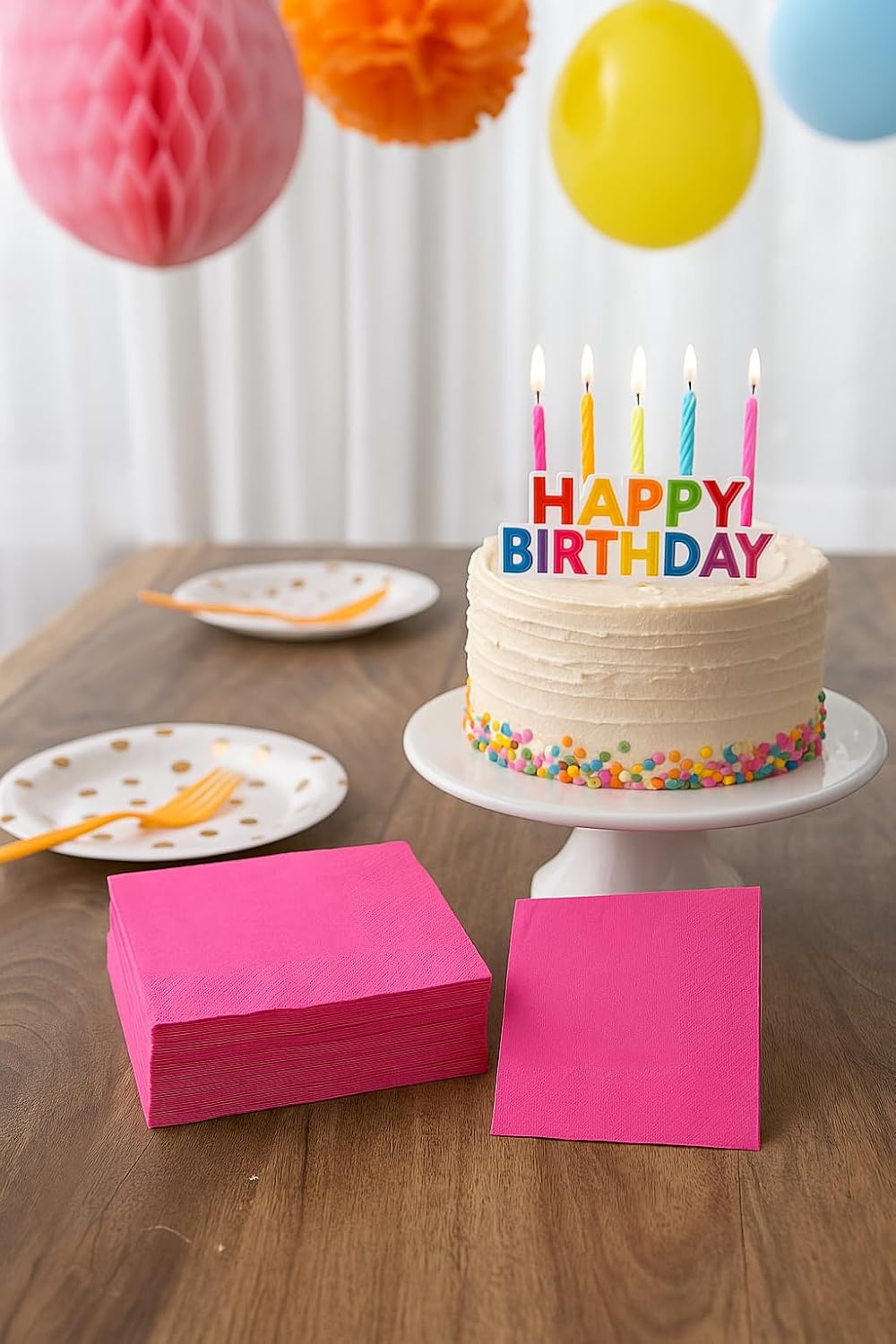 Pink Cocktail Napkins 50 Pack, 2 Ply Party Napkins Birthday Baby Shower