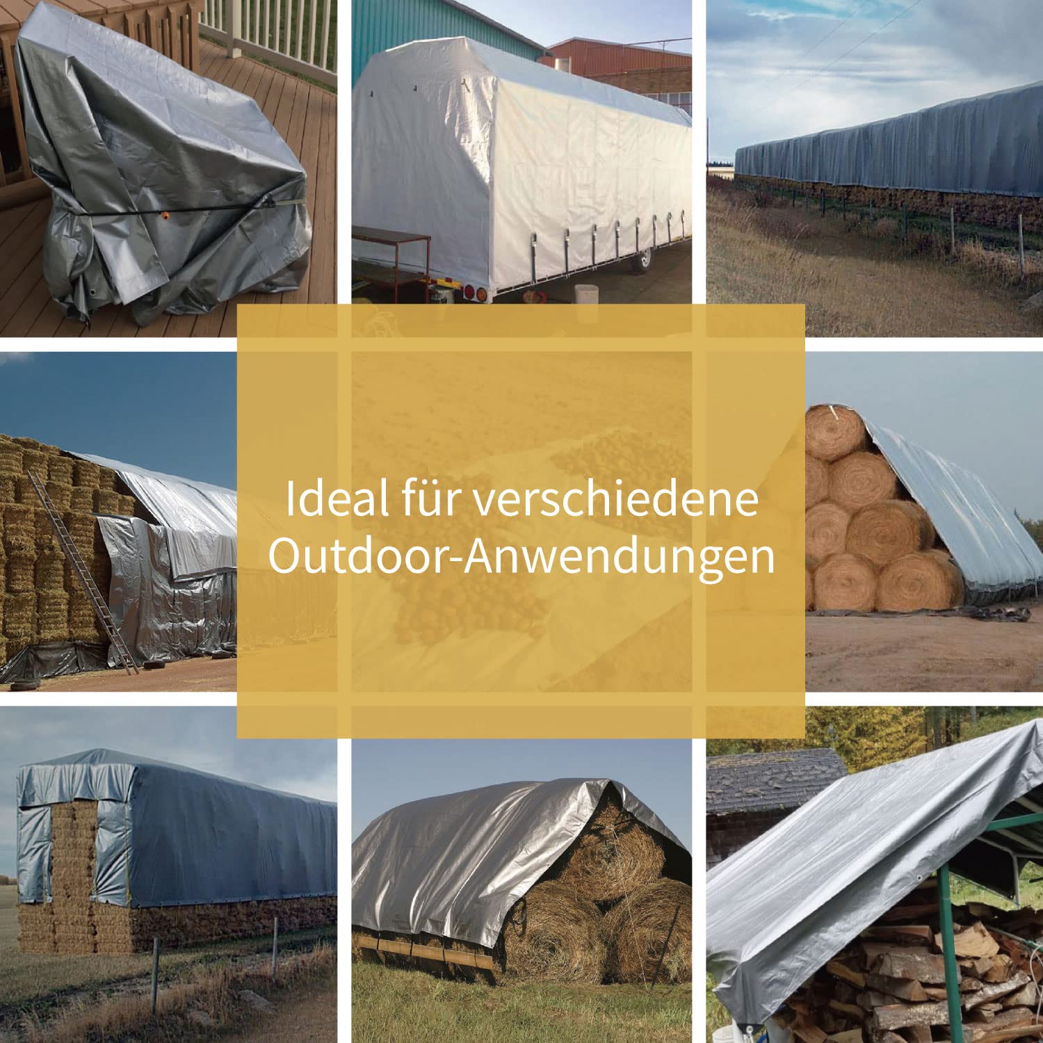 GUARD SHIELD Abdeckplane mit Ösen Wasserdicht 5m x 6m Grau Silberfarben/Schwarz Multifunktionale Polyester-Plane 120g/㎡ Gewebeplane Schutzplane Allzweckplane, Reißfest, UV-stabilisiert