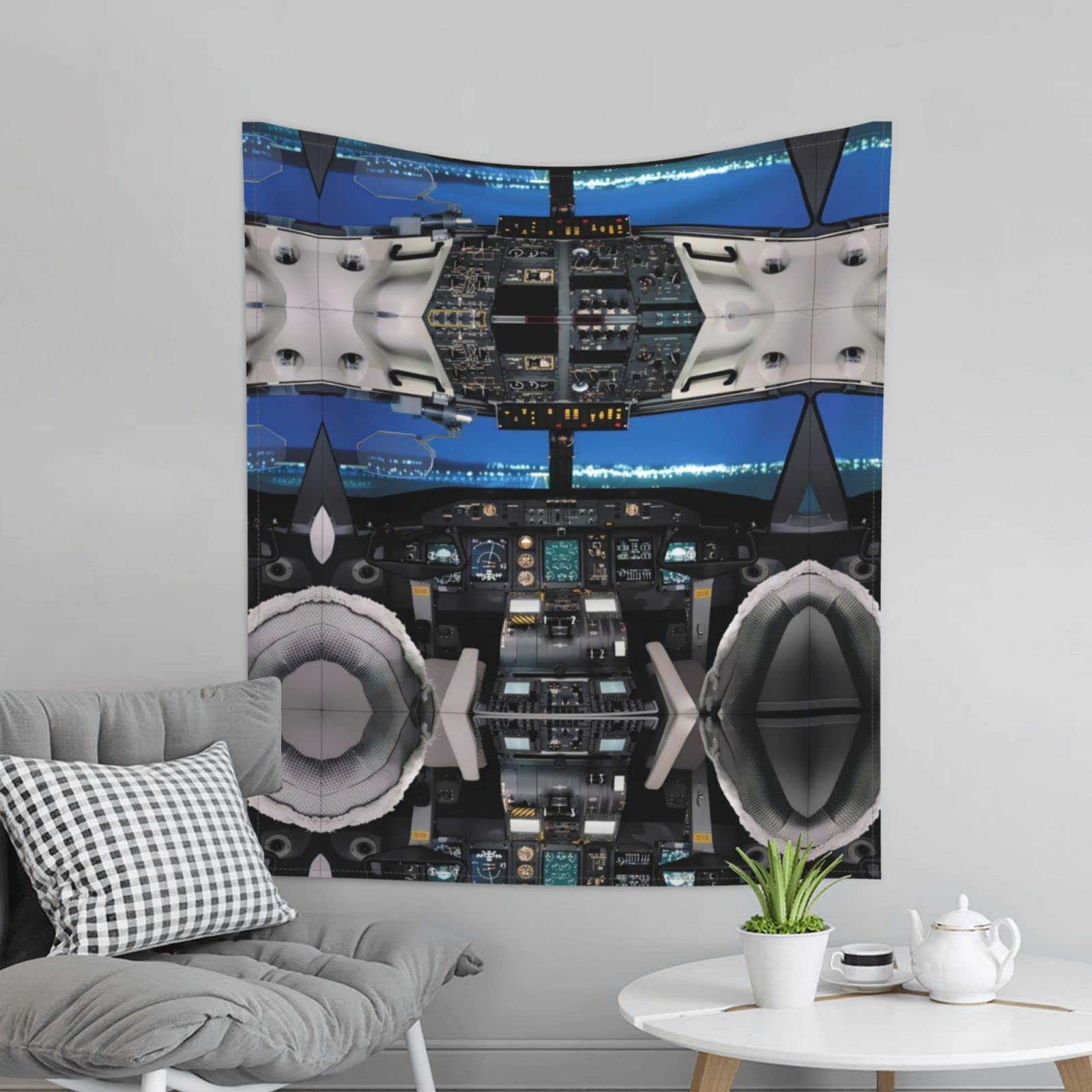 DJUETRUI Tapisserie Murale Cockpit Avion Vintage – Tenture Grand Format Douce Esthétique Salon Chambre