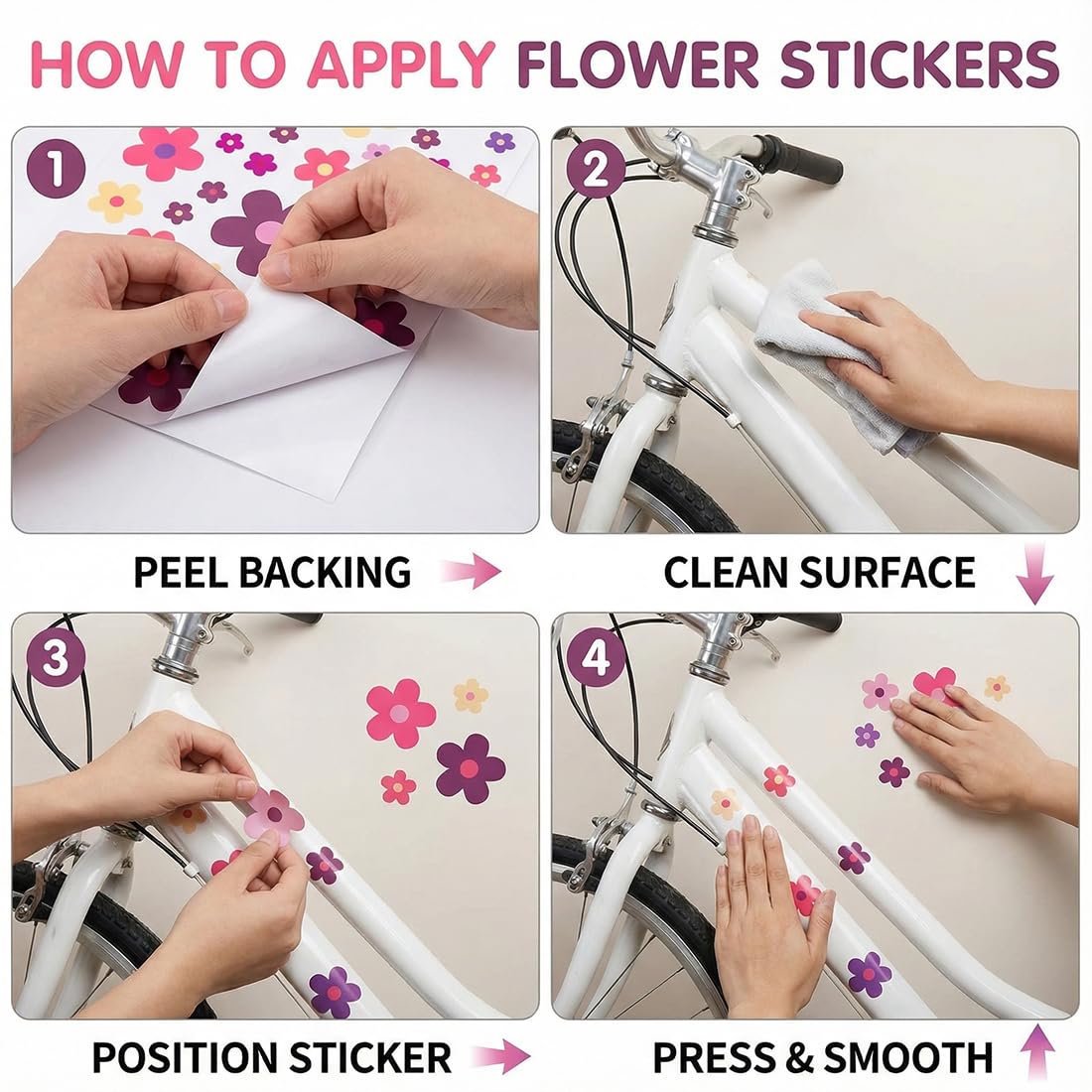 Adesivi Impermeabili Fiori, 3 Pezzi Adesivi Fiori per Bici, Laptop, Auto, Moto, Telefono, Notebook (Viola Estivo)