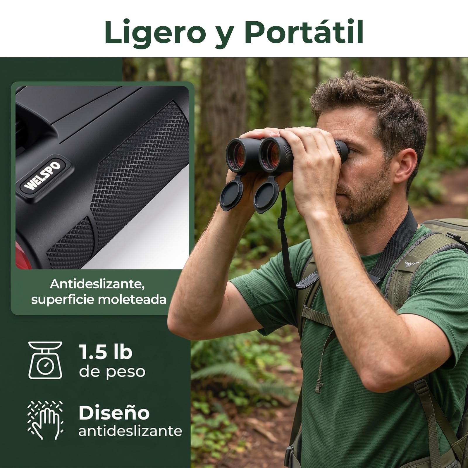 WELSPO Prismáticos 10x42 con Vidrio ED y Prisma BAK4, FMC, IPX7, 2.5m | Imagen Nítida y Brillante en Condiciones de Poca Luz, para Observación de Aves, Senderismo, Caza y Deportes al Aire Libre
