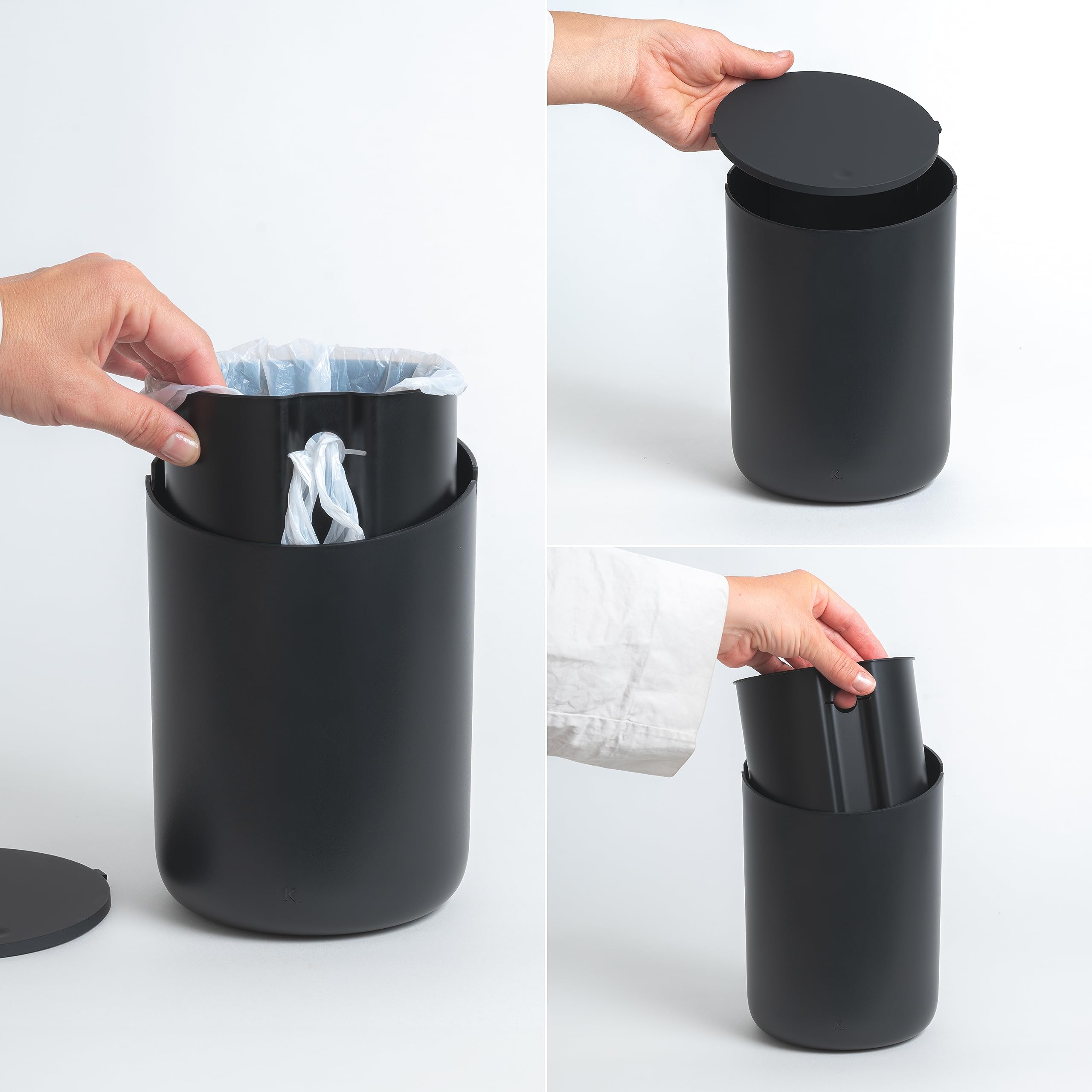Kazai Cestino Bagno Piccolo 'Tove' 1,5L Mini Pattumiera da Tavolo Antiscivolo Nero