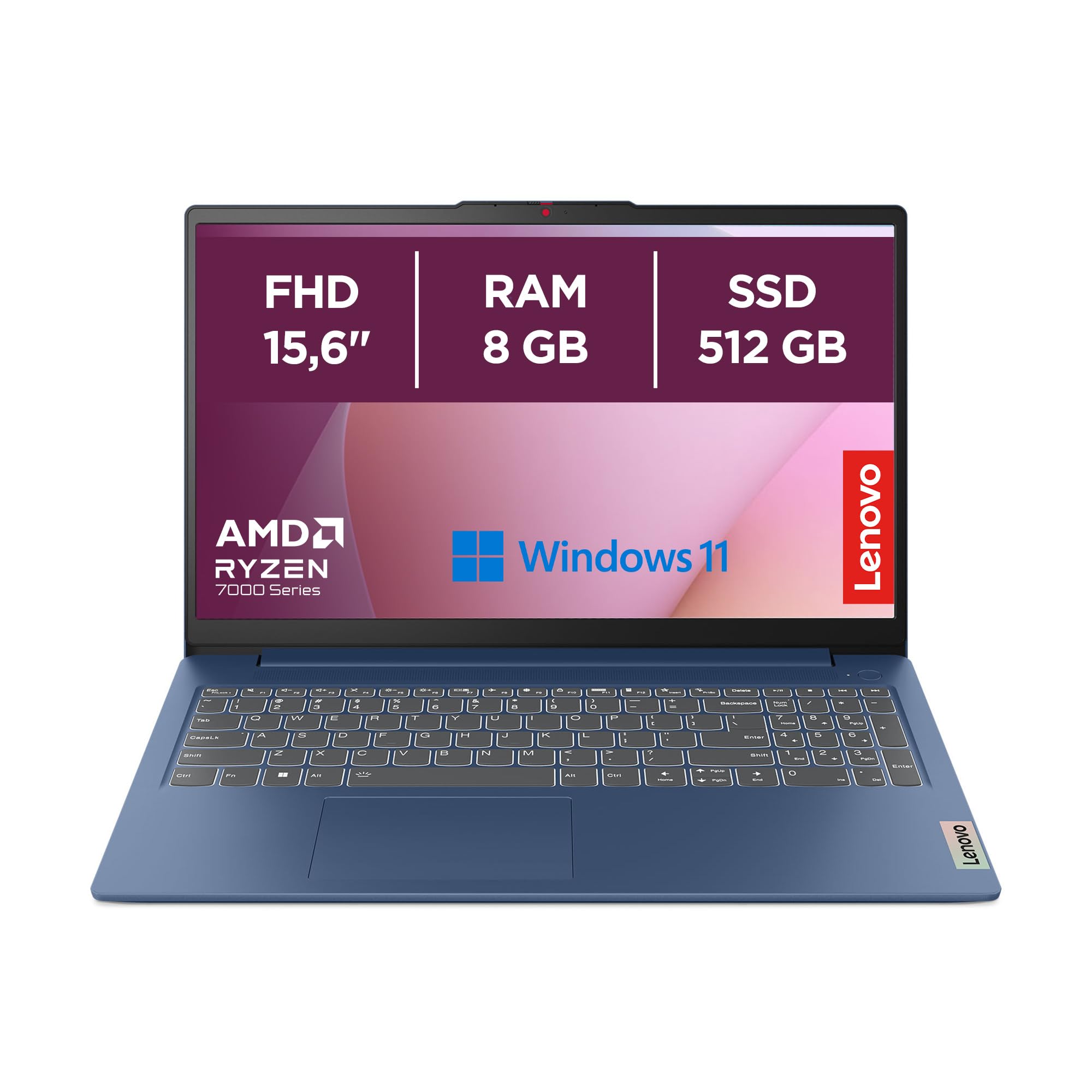Lenovo IdeaPad Slim 3 Notebook, 15,6” FHD (1920x1080), AMD Ryzen 5 7520U, RAM 8GB, 512GB SSD, Grafica Integrata, , WiFi 6, Windows 11 - Abyss Blue