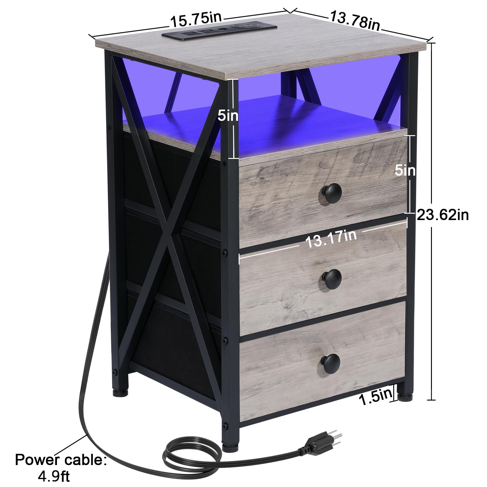 AMHANCIBLE LED Nightstand with Wireless Charging Station, Smart End