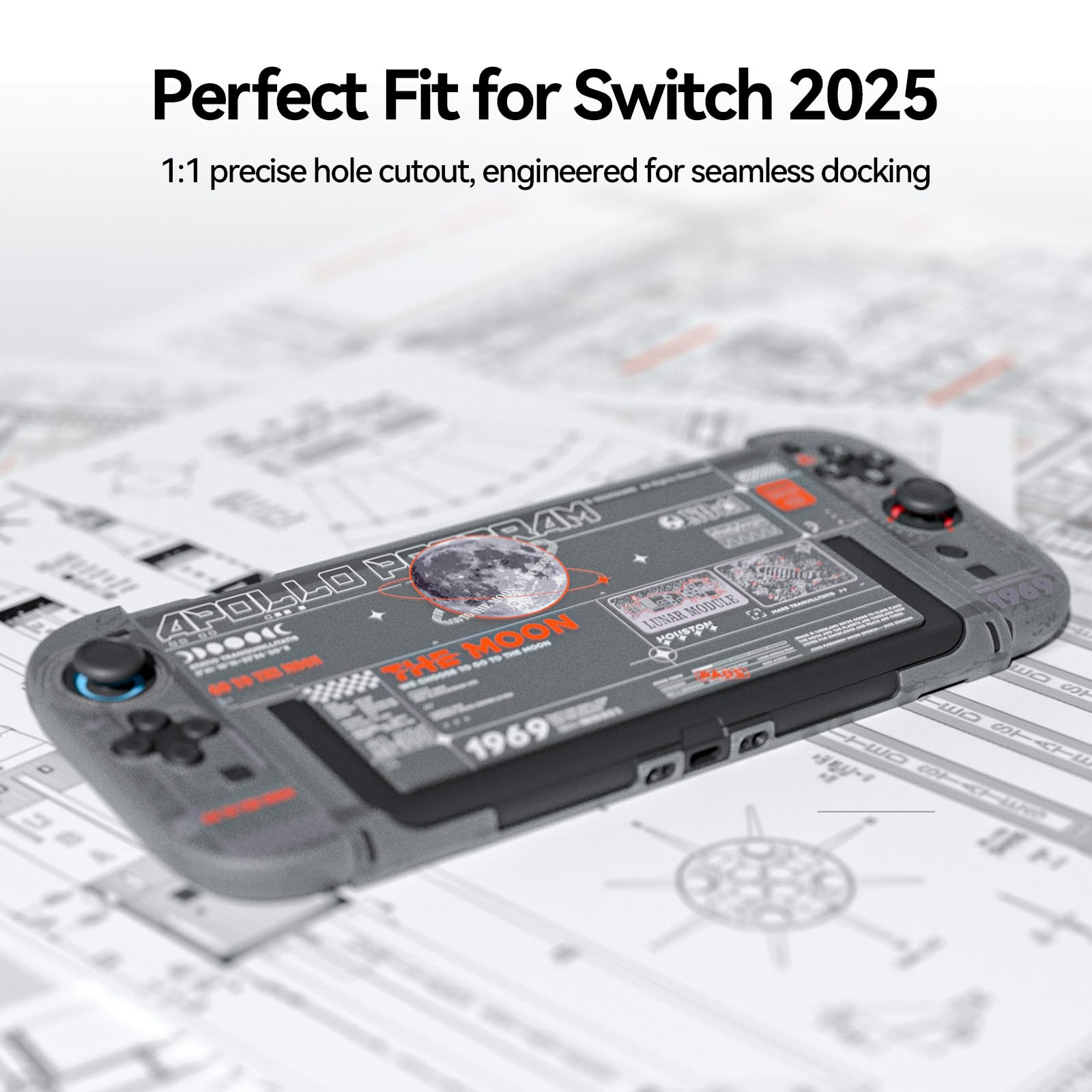 GeekShare Hard Case Compatible with Switch 2 (2025), Anti-Scratch Transparent Protective Cover Compatible with Switch 2 with Detachable JC handle, The Moon — view 4