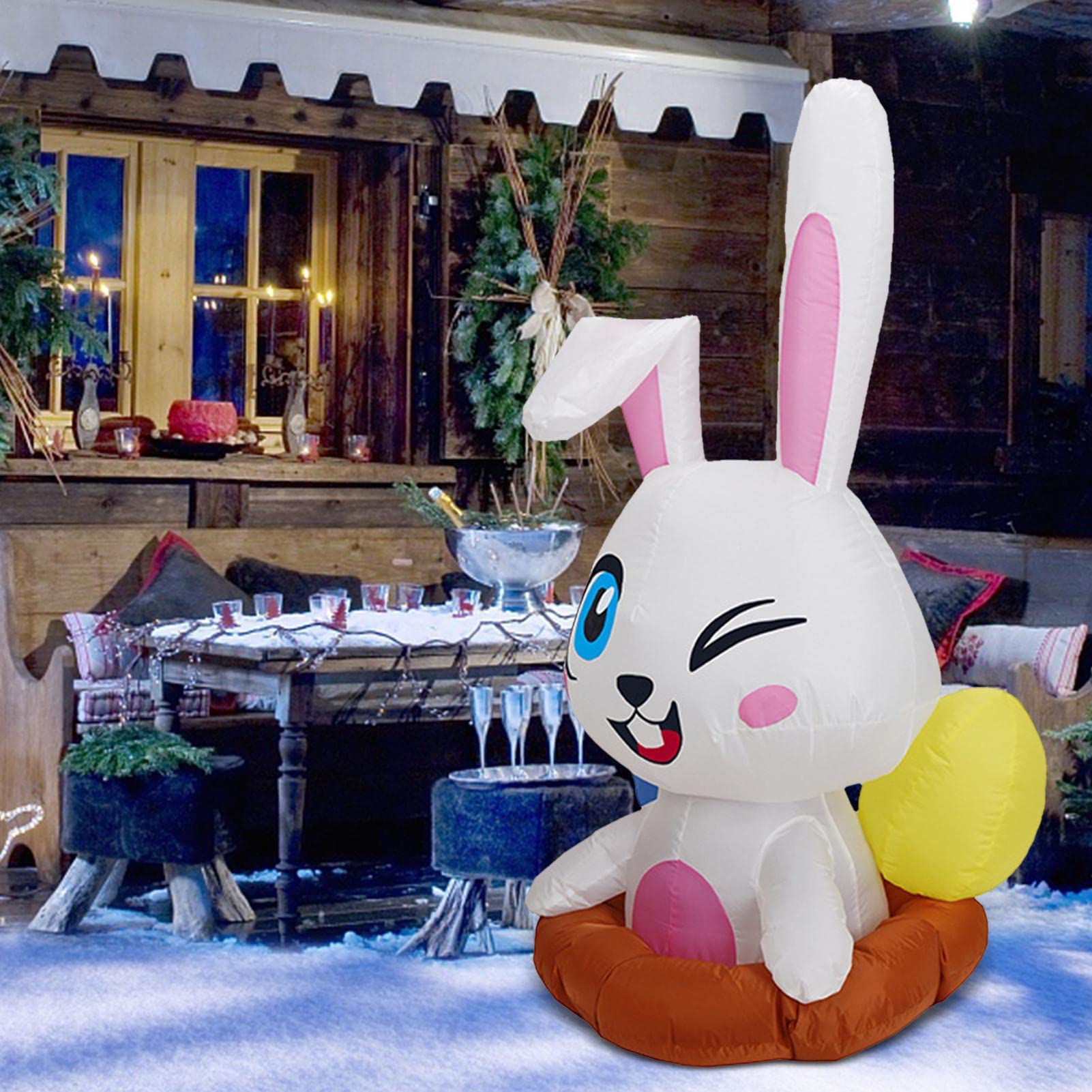 Decorazione pasquale gonfiabile, 1,9 m, coniglietto pasquale gonfiabile con luci a LED, per esterni, vacanze, prato, cortile, decorazione pasquale gonfiabile per esterni