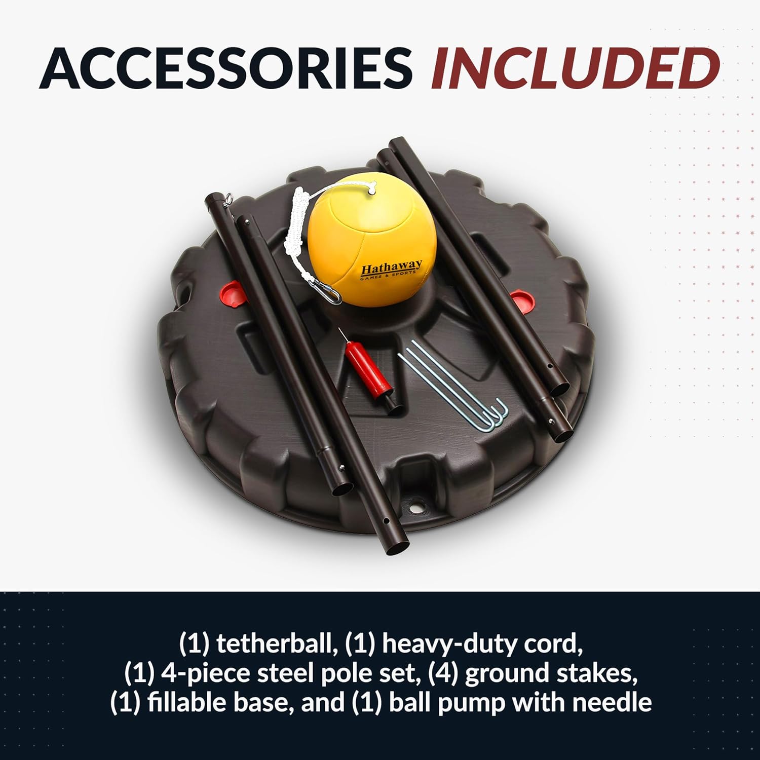 Hathaway Tetherball and Rope Set with Fillable Base – Outdoor Game for Backyard Fun, Durable Ball, Adjustable Rope, Rust-Resistant Steel Tether Ball Pole & Portable Design, Ideal for Families