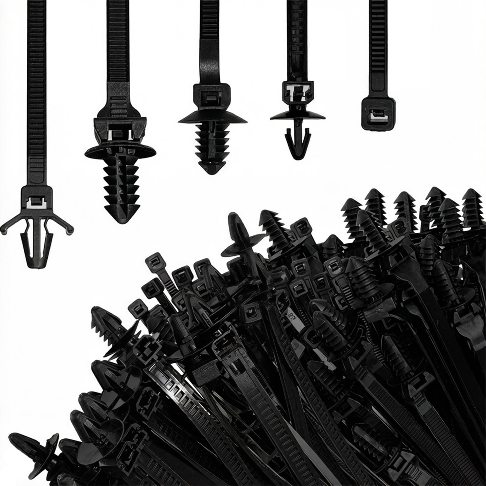 Tsophreniq 160Pcs Push Mount Cable Ties Automotive Fasteners with Thread Grip Wire Clip for Fixing Ties