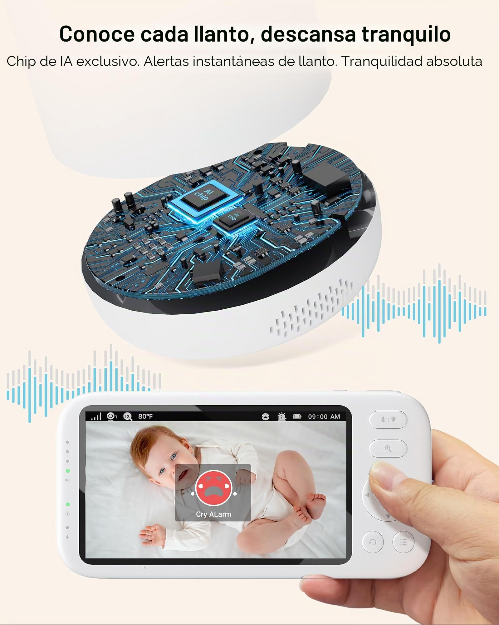 Jartoo Monitor de bebé con video 2K y cámara y audio, monitor de bebé de largo alcance de 567 metros sin WiFi, pantalla FHD de 5.5", cámara para bebé ANC inalámbrica, reloj de alimentación, visión