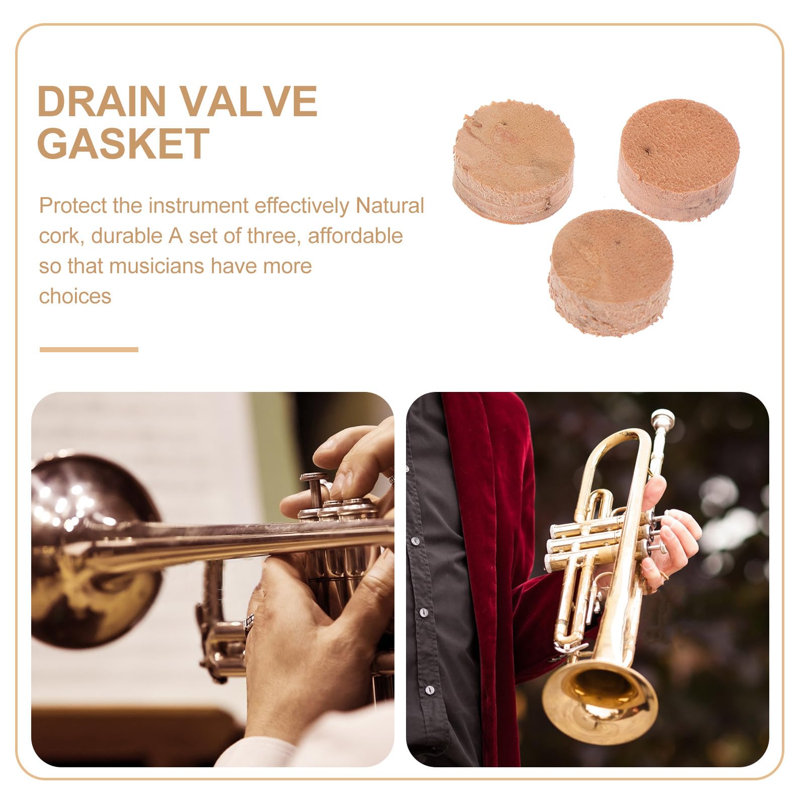 3 Stück Teiliges Korkpolster für Tuba Wasserklappe Strapazierfähige Kork matten für Tenor Bass tuba Schützende Zubehörteile für Musikinstrumente Langlebig und Stabil in Khaki