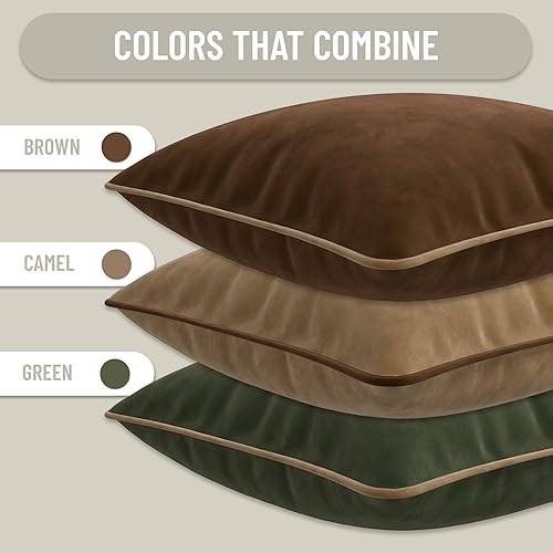 Miniatura 4 de Juego de 2 fundas de cojín decorativas de terciopelo suave. Borde de contraste con relleno no incluido (18 x 18 pulgadas, verde)