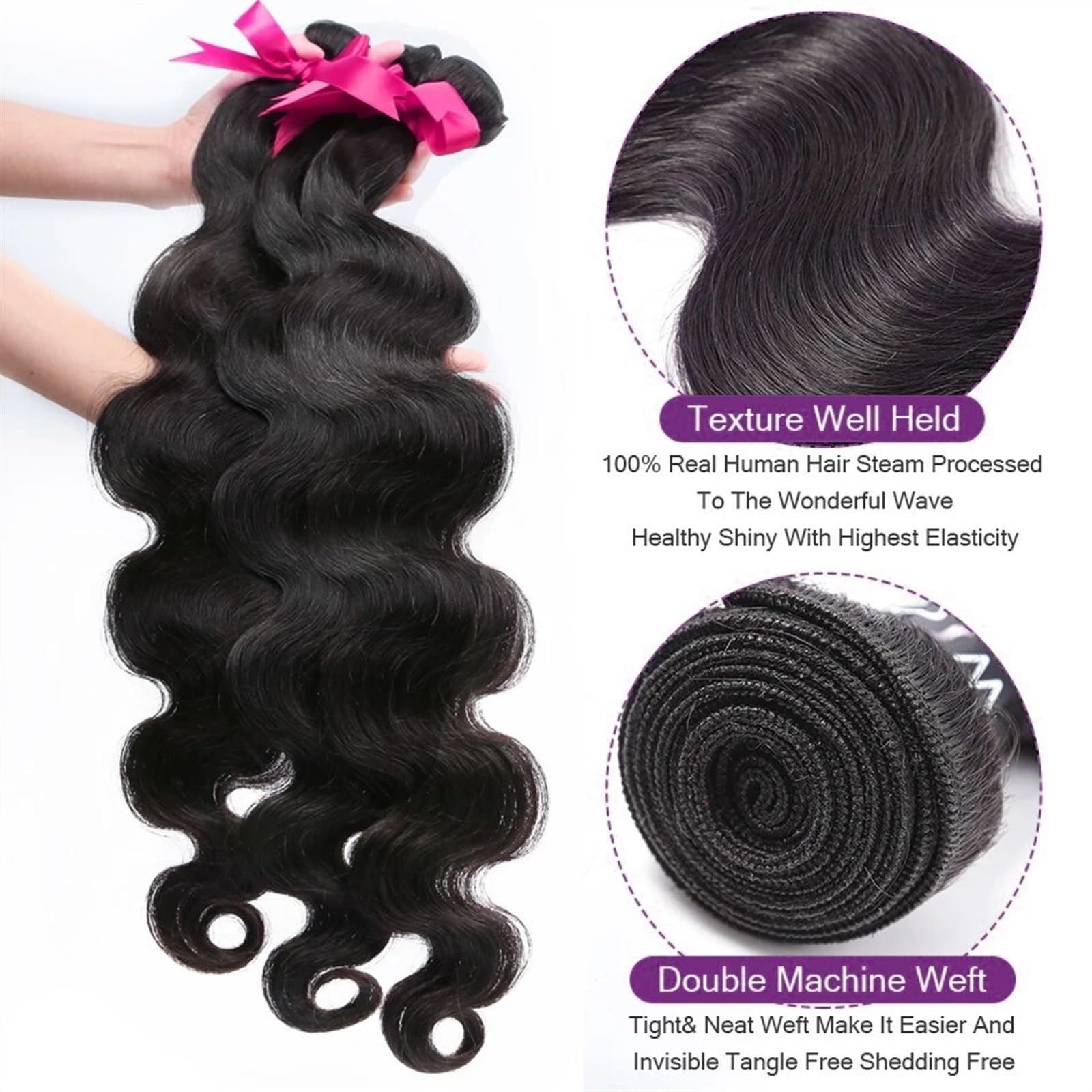 Utilizzo quotidiano Fasci di onde del corpo Tessuto 100% capelli umani Fasci brasiliani Estensione di capelli lunghi grezzi Tissage ondulato e bagnato per le donne(REMY HAIR_40 40)