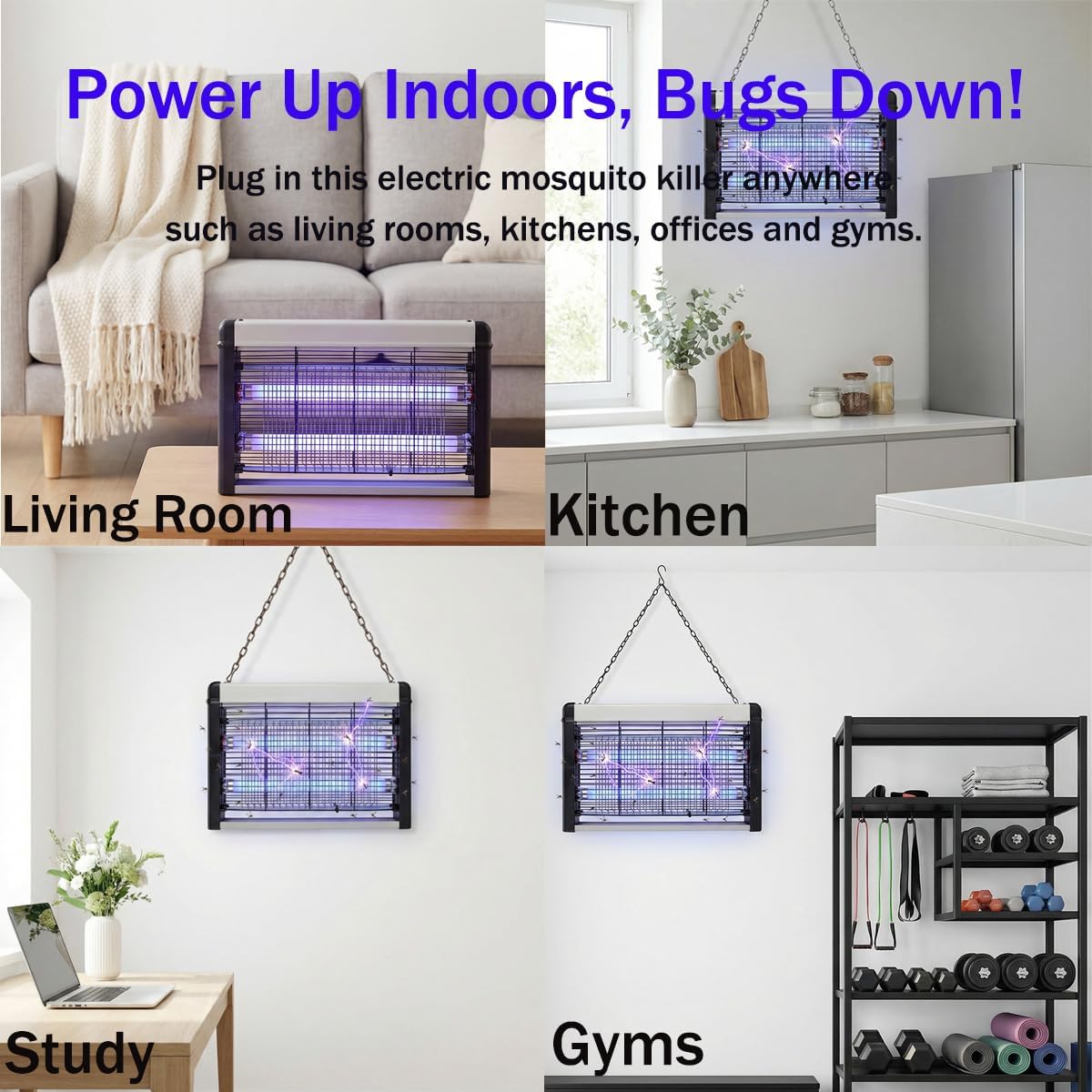 Electric Bug Zapper Indoor Fly Trap for Restaurants, 20W Powerful 2800V Grid, Protective Mesh Guard, 40-60 Sq Coverage, Commercial Fly Zapper for Patio Yard Home Kitchen Camping
