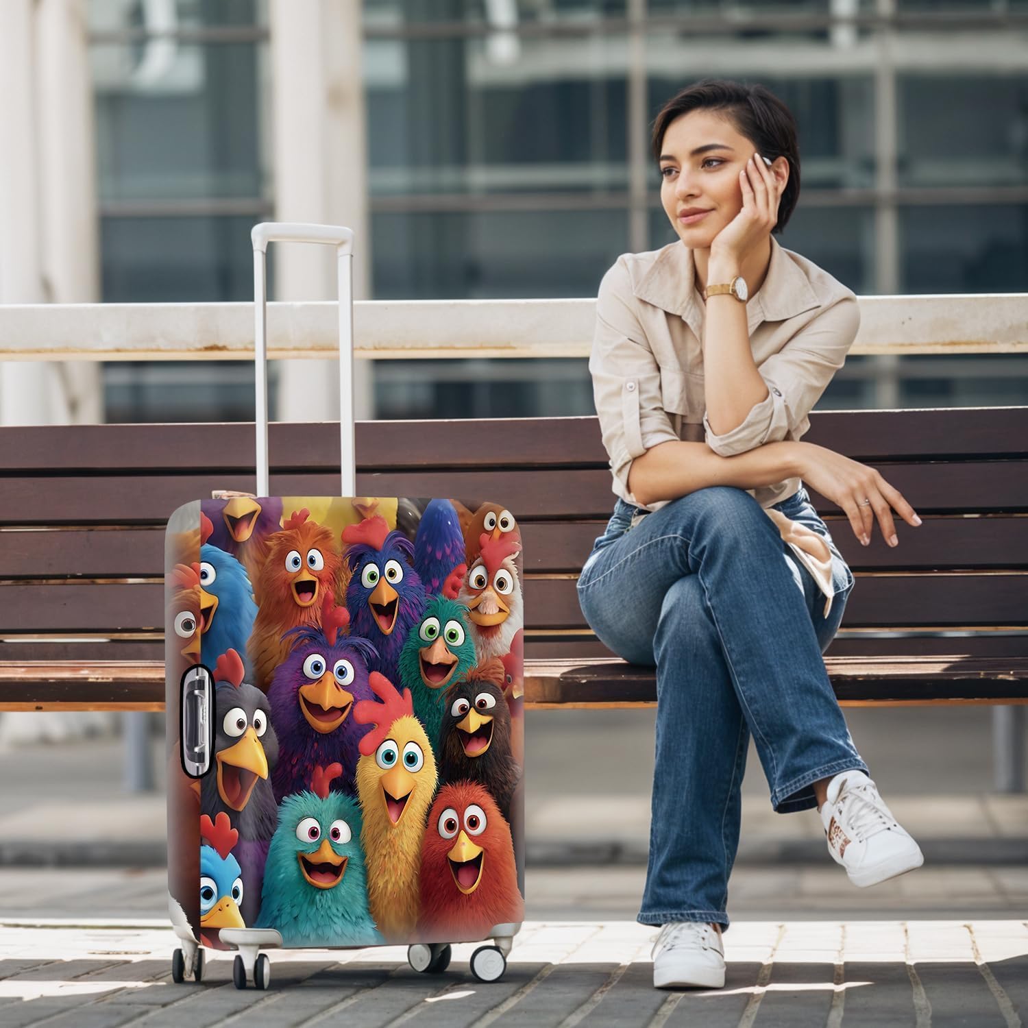 Colorful Chicken Luggage Cover for Suitcase 24-26 Inch – Cute Cartoon Animal Travel Suitcase Protector – Vibrant Anti-Scratch Washable Luggage Sleeve with Funny Rooster Design,M image 2