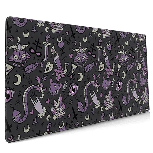 Extended Gaming Mouse Pad with Stitched Edges, Purple Black Goth Spooky Large XXL Mousepad, Non-Slip Rubber Base Desk Pad Keyboard Mat for Laptop, Computer & PC,35.4" X 15.7" Inch