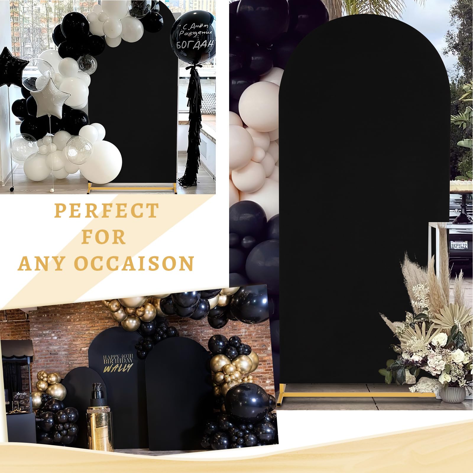 Crevyteg Housse Ronde Élastique Noire 2m – Couverture De Toile De Fond Pour Arche De Ballons, Tissu Spandex Uni Avec Fermeture Éclair, Idéal Mariage Et Fêtes