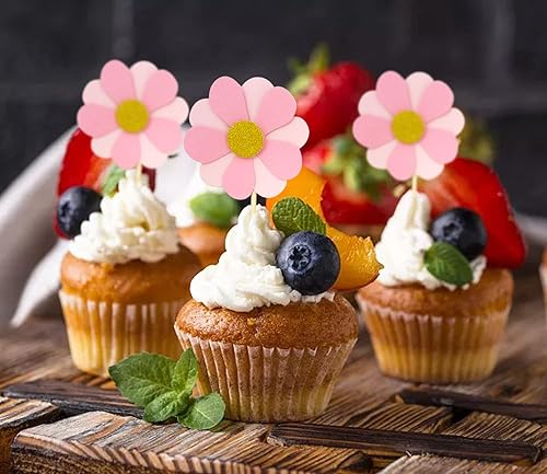 Miniatura 5 de Honbay 24 adornos para cupcakes de flores rosadas