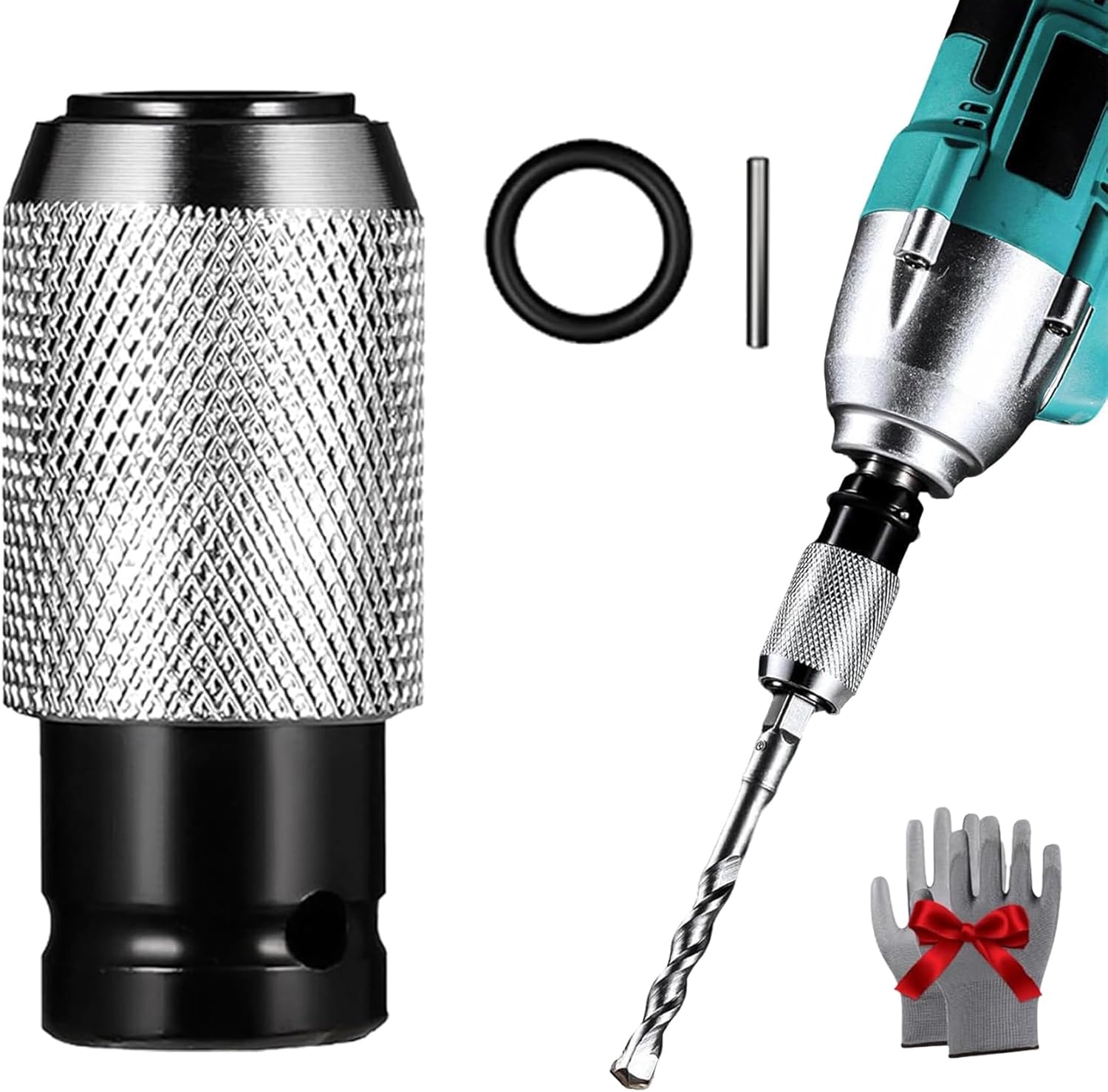 Rotary Hammer Adapter with Impact Drill Bits Set, Electric Hammer To Drill Converter with Adapter and 4 Hammer Bits, Quick Release Adapters Converter for Drills Wrench (5Pcs)