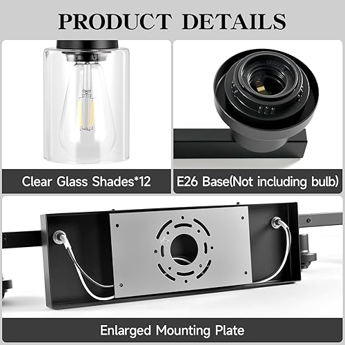 Miniatura 122 de Lámpara de tocador de baño, 4 luces, moderna lámpara de pared dorada mate con pantalla de vidrio transparente, luces de pared negras, lámparas