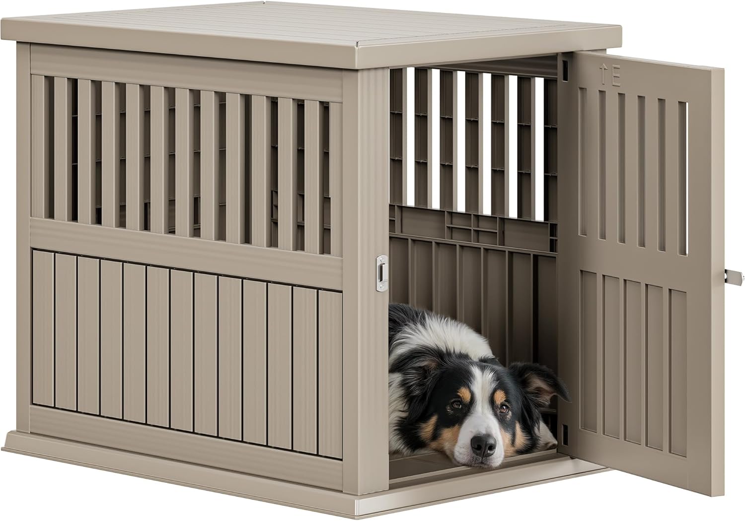 YITAHOME Plastic Dog Crate, Furniture-Style Nightstand & Side Table, Waterproof Indoor Kennel for Small to Medium Dogs, Brown