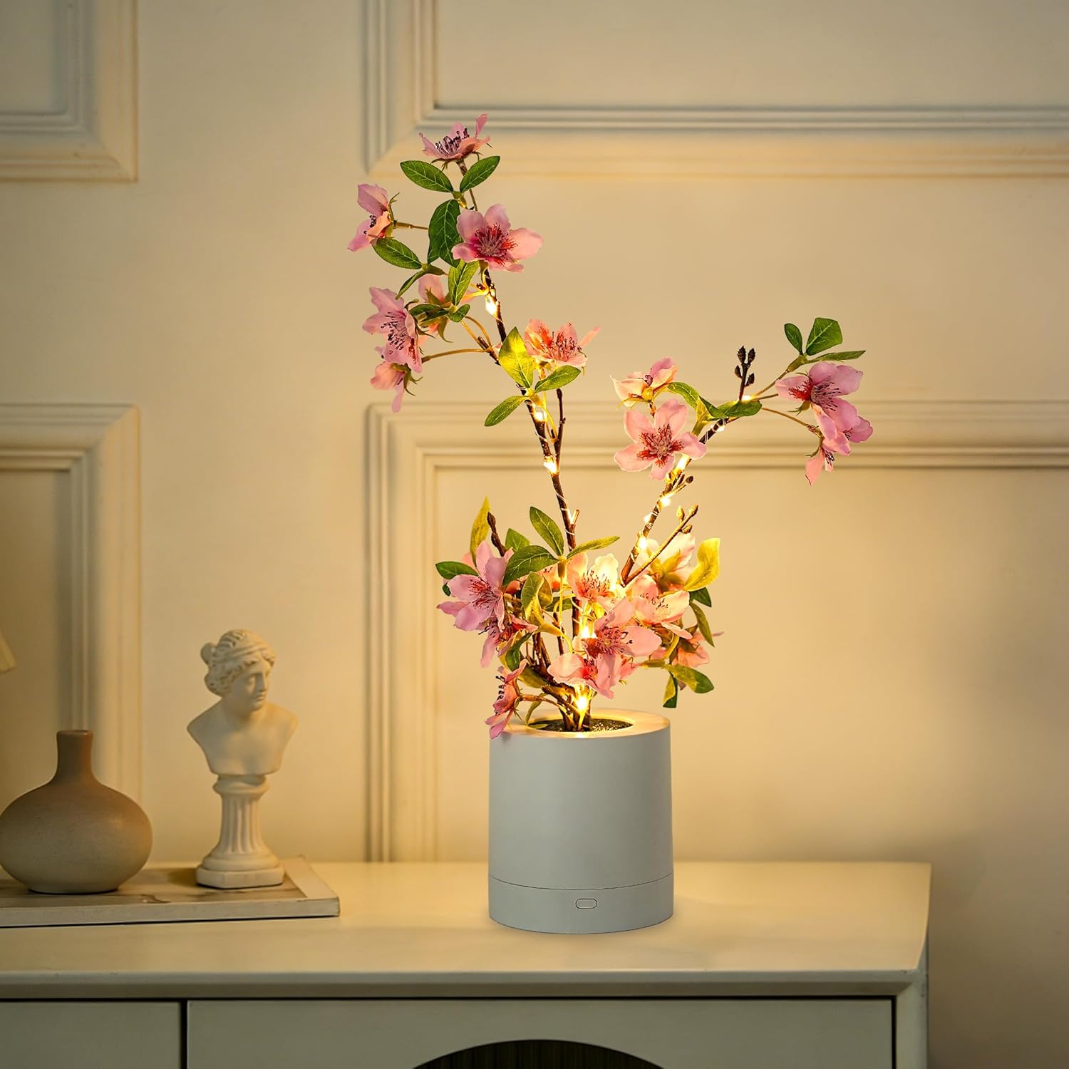 WSYEAR Pink Cherry Blossom in Pot, Artificial Cherry Fake Flower Lamp Indoor Outdoor Home Garden Office Decor for Wedding,Birthday,Party,Christmas