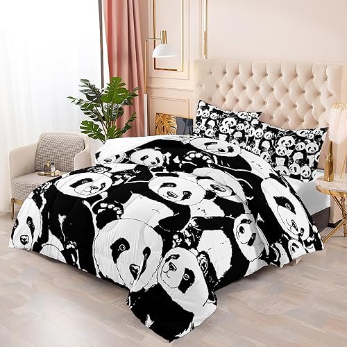 Miniatura 2 de DYcolor Juego de edredón con estampado de oso panda 3D para niños, 3 piezas, ligero, blanco y negro, con 1 edredón y 2 fundas de almohada para niños