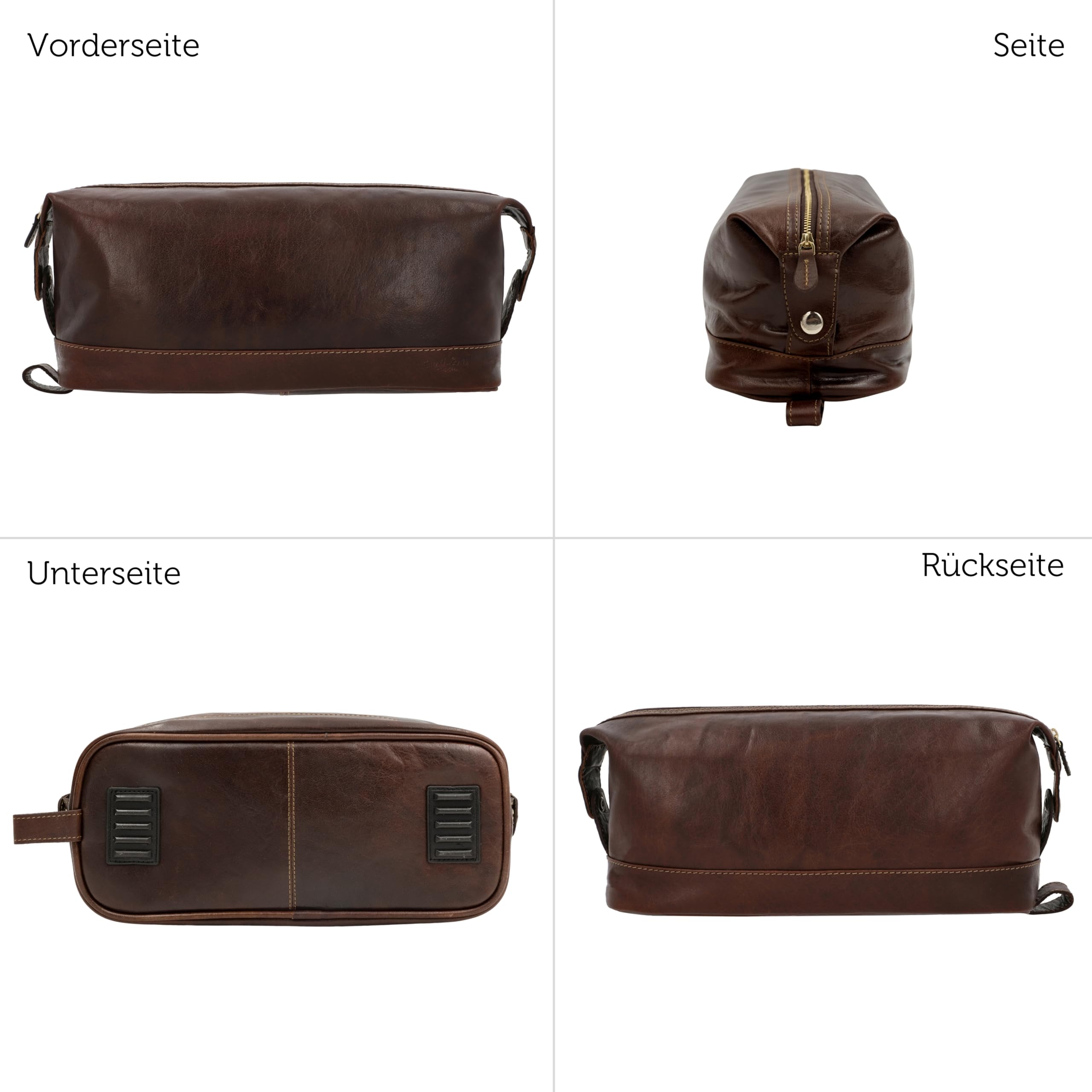 Gusti Waschtasche Leder - Anika Kulturtasche Kulturbeutel Kosmetiktasche Ledertasche groß für Damen Herren Braun Leder