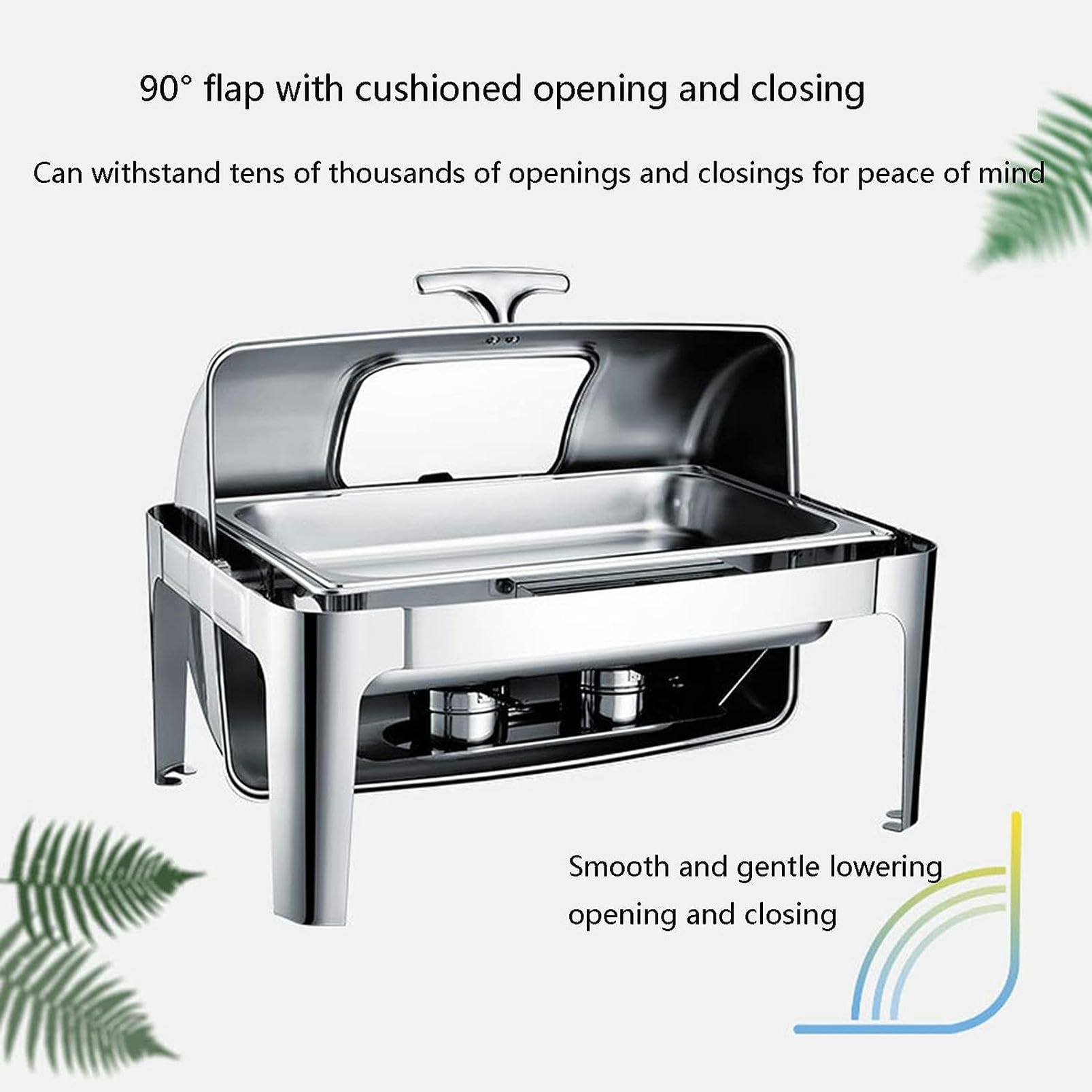 Speisenwärmer für Catering-Events – Speisenwärmer für Partybuffets, rechteckiges Rolltop-Hot-Pot-Buffet-Set, Wassertöpfe, heiße Pfannen, Bankett, Weihnachts-Catering-Speisenwärmer (Silberoptik