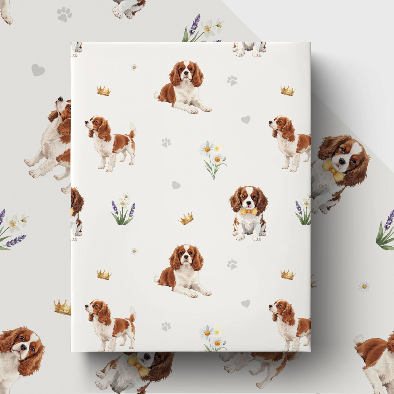 GleeWrap Cavalier King Charles Spaniel Wrapping Paper, 4 Sheets Dog Themed Gift Wrap for Birthday, All Gift-Giving Occasions and Dog Lovers, 50 x 70 cm