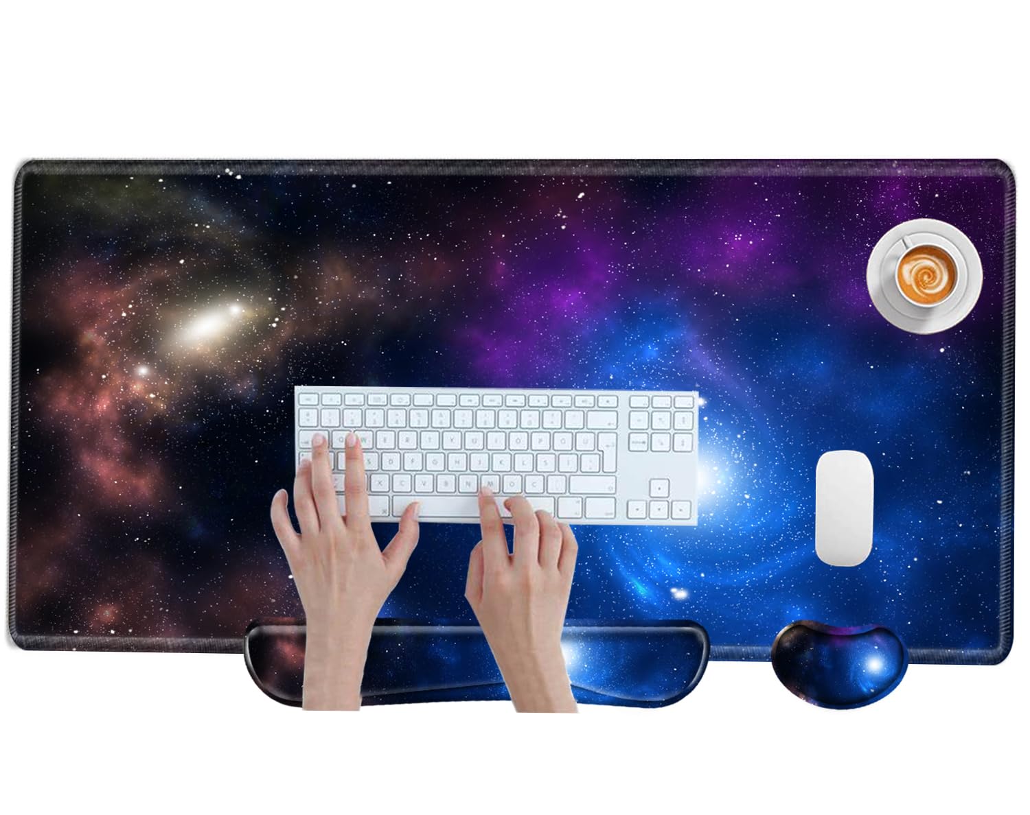 Galaxy Desk Pad Mat Large Mouse Pad and Keyboard Wrist Rest Set 3 in 1 Desk Protector Mat XXL Keyboard Pad with Wrist Support for Desktop Cover Home Work Office Computer — image 1