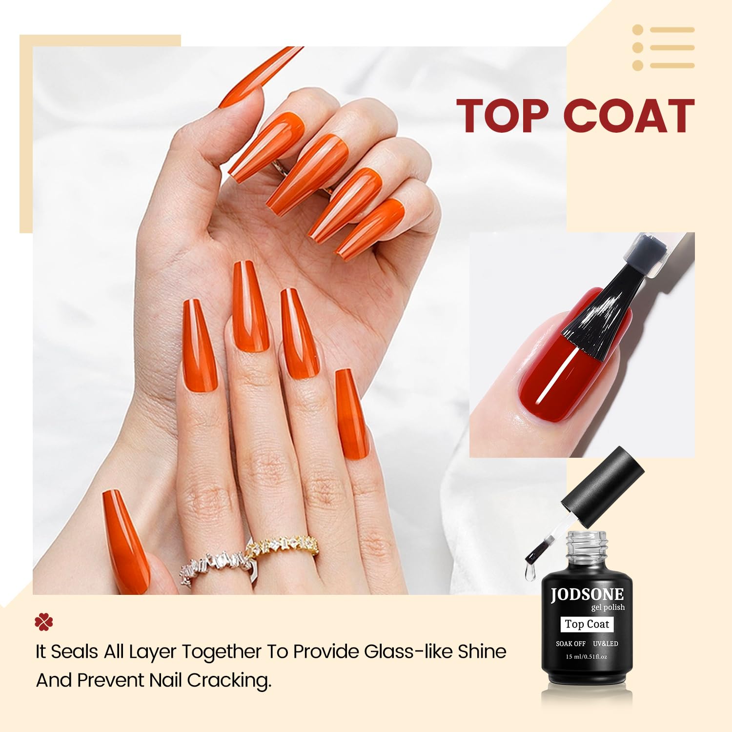 JODSONE Gel Polish-15ML No Wipe Top Coat High Gloss Shine Finish Long Lasting Gel Nail Polish Professional Manicure Home DIY - Image 2
