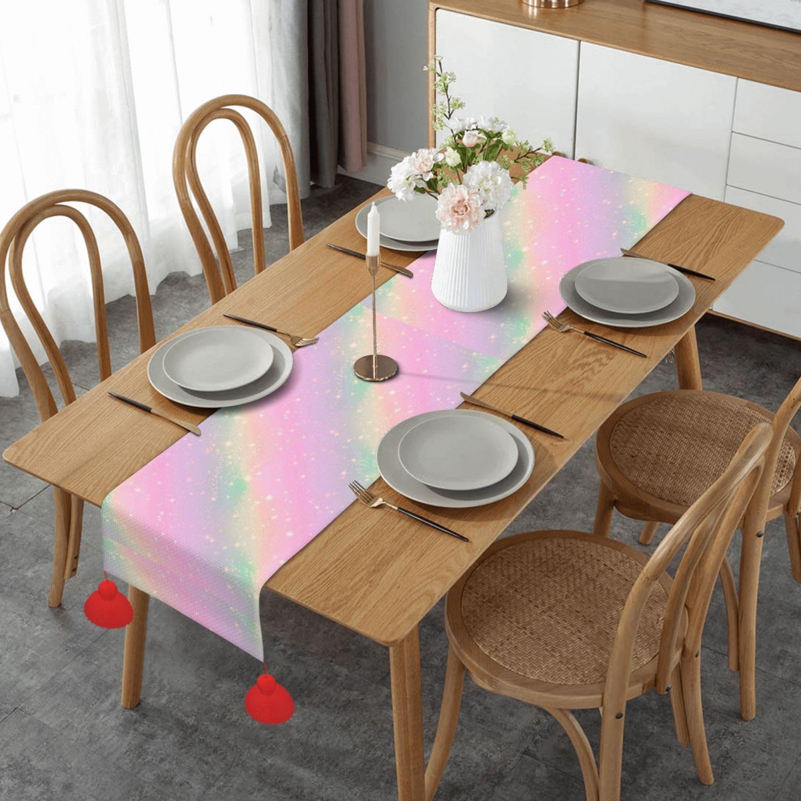 Chemin de table antidérapant rose et vert anti-glisse pour la cuisine