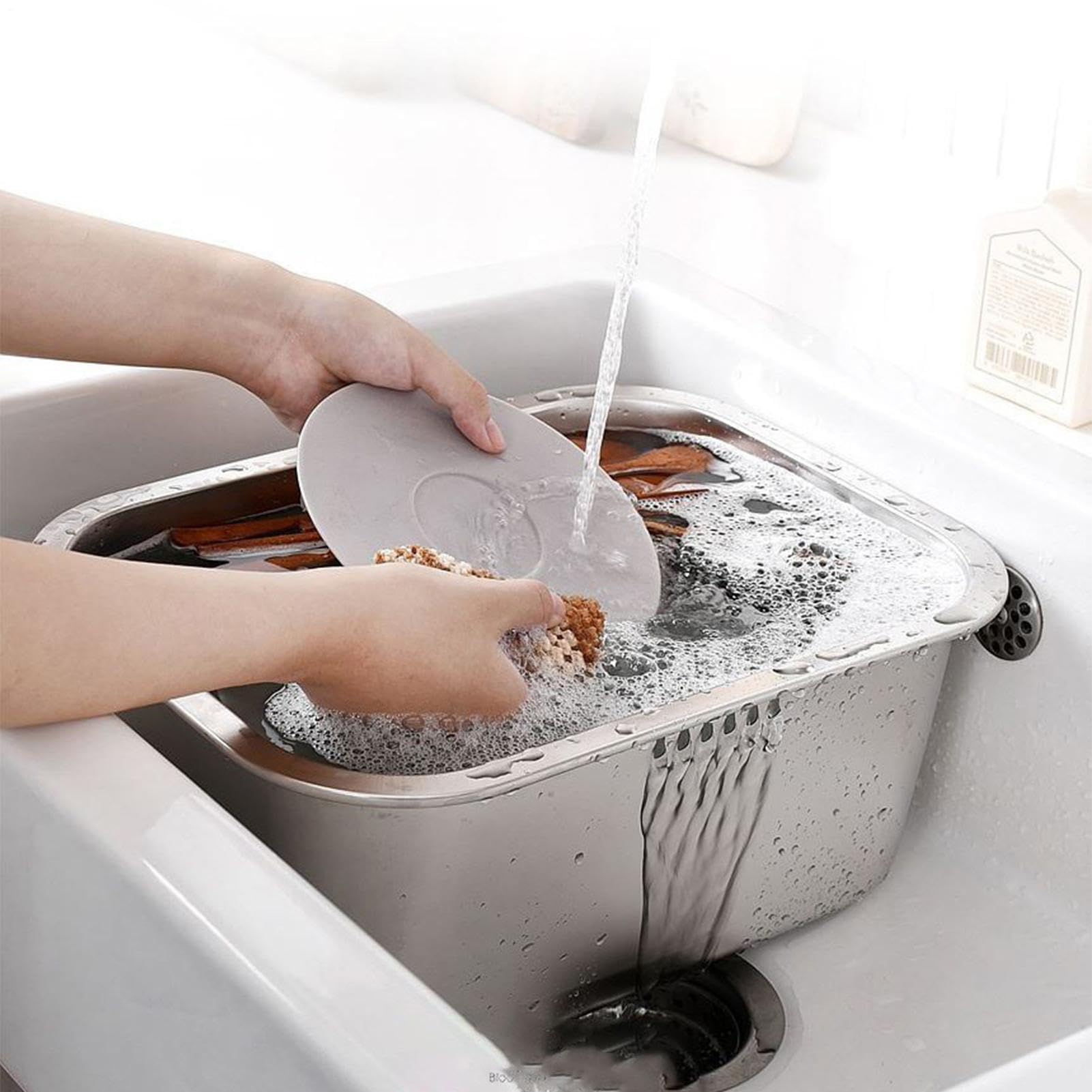 Stainless Steel Dish Basin With Drain Basket, 10l Large Capacity Square Veg