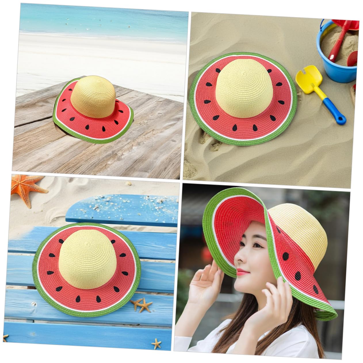 Hemobllo Sombrero Plegable y Transpirable ala Ancha Diseño de Sandía para Niña de Paja y Protección Solar Adecuado para Verano, Playa, Senderismo para Niños