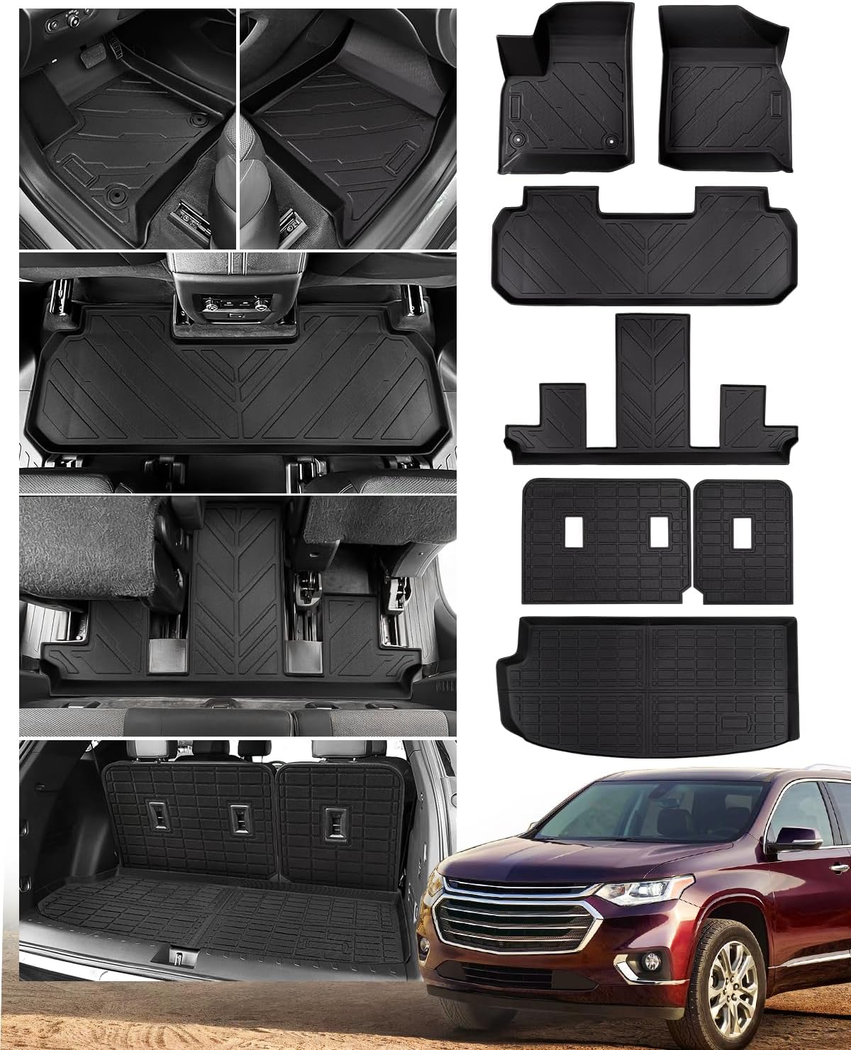 2018-2023 2024 for Chevy Traverse Floor Mats Cargo Mat Trunk Liners, All Weather Bucket Seat Backrest Mat for Chevrolet Traverse 7 Seat Floor Mats 2024 2023 2022 2021 2020 2019 2018 Car Accessories