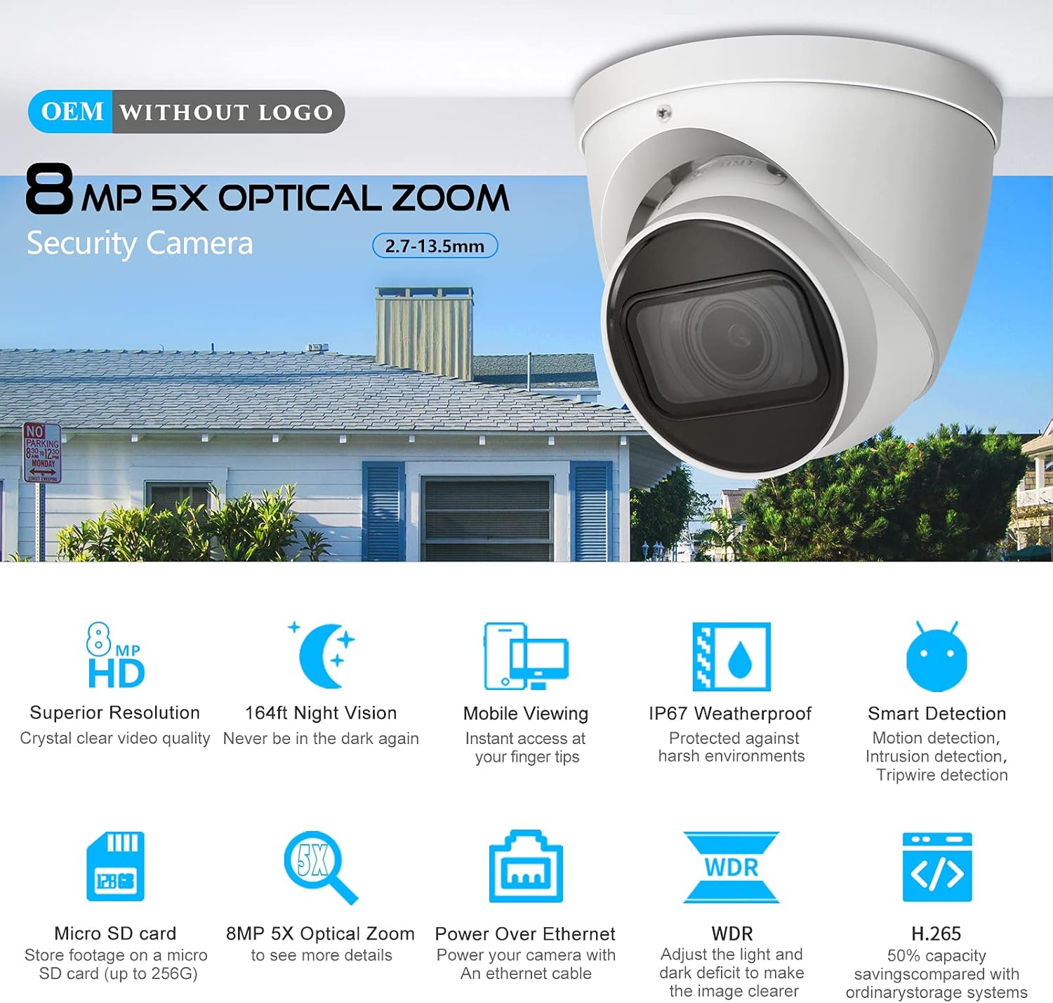 Best Deal Cheap 🛒 8MP Starlight POE IP Camera , 2.7mm–13.5mm,5X Vari-Focal Zoom,60m IR Eyeball Camera, Smart Detection,H.265+, SD Card Slot
