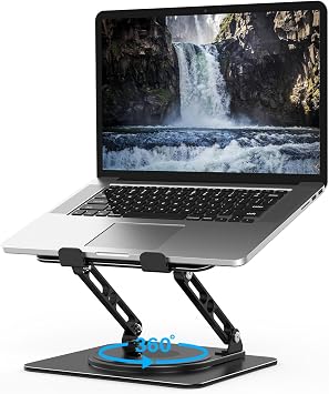 Adjustable Laptop Stand for Desk with 360 Rotating Base, Metal Foldable Laptop Riser Holder, Portable Desktop Book Stands, Ventilated Cooling Computer Notebook Stand Compatible with 10-15.6 Laptops