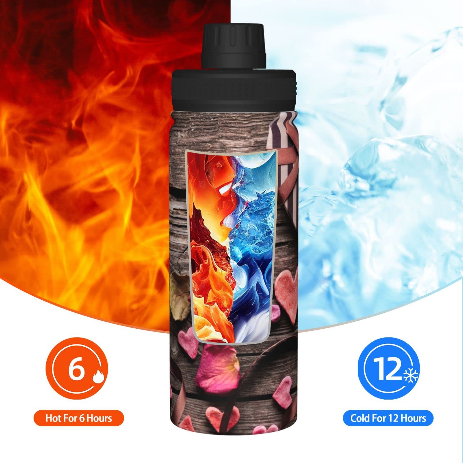 Rose Heart Love Sport-Wasserflasche, 530 ml, isolierte Edelstahl, auslaufsichere Wasserflasche für Reisen, Fitnessstudio, Büro