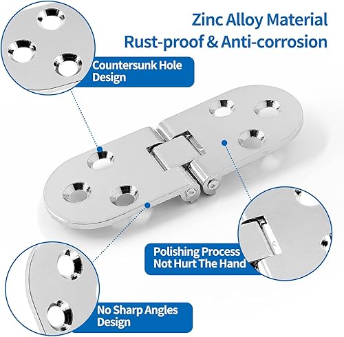 Miniatura 3 de 4 bisagras plegables de mesa resistentes, bisagra superior abatible para máquina de coser plateada, bisagra de bandeja de mayordomo de aleación de