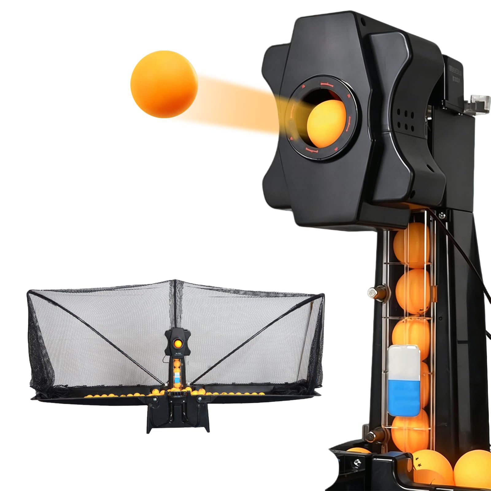 Macchina per Palline da Ping Pong con Doppia Ruota, 9 Effetti Spin, Frequenza 30-90 Palline/min e Automatico di Recupero per Allenamento Individuale