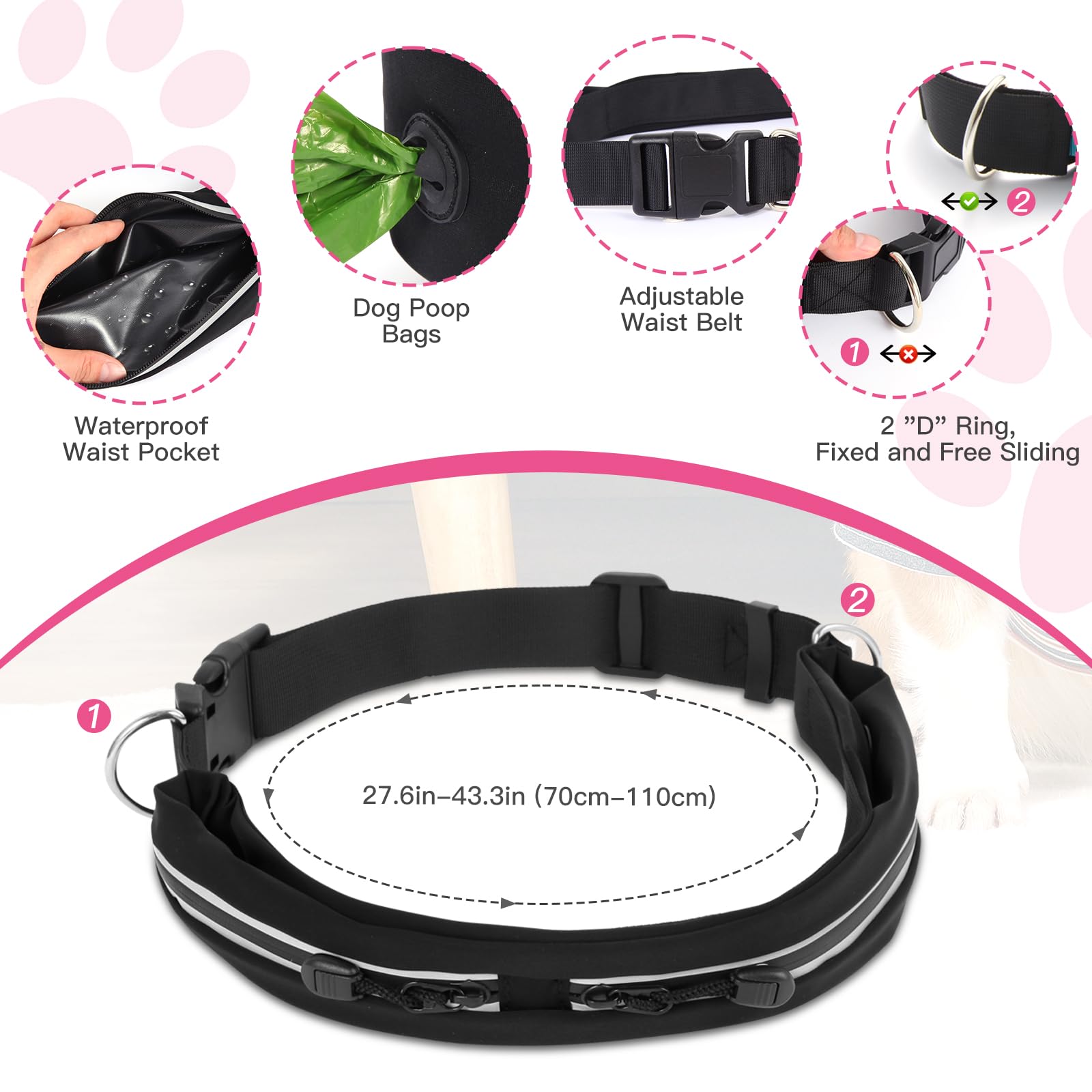 Laisse Canicross Ceinture Pour Chien - Élastique Absorbant Les Chocs, Mains Libres - Inclut Collier, Pour Chiens Moyens/grands - 3