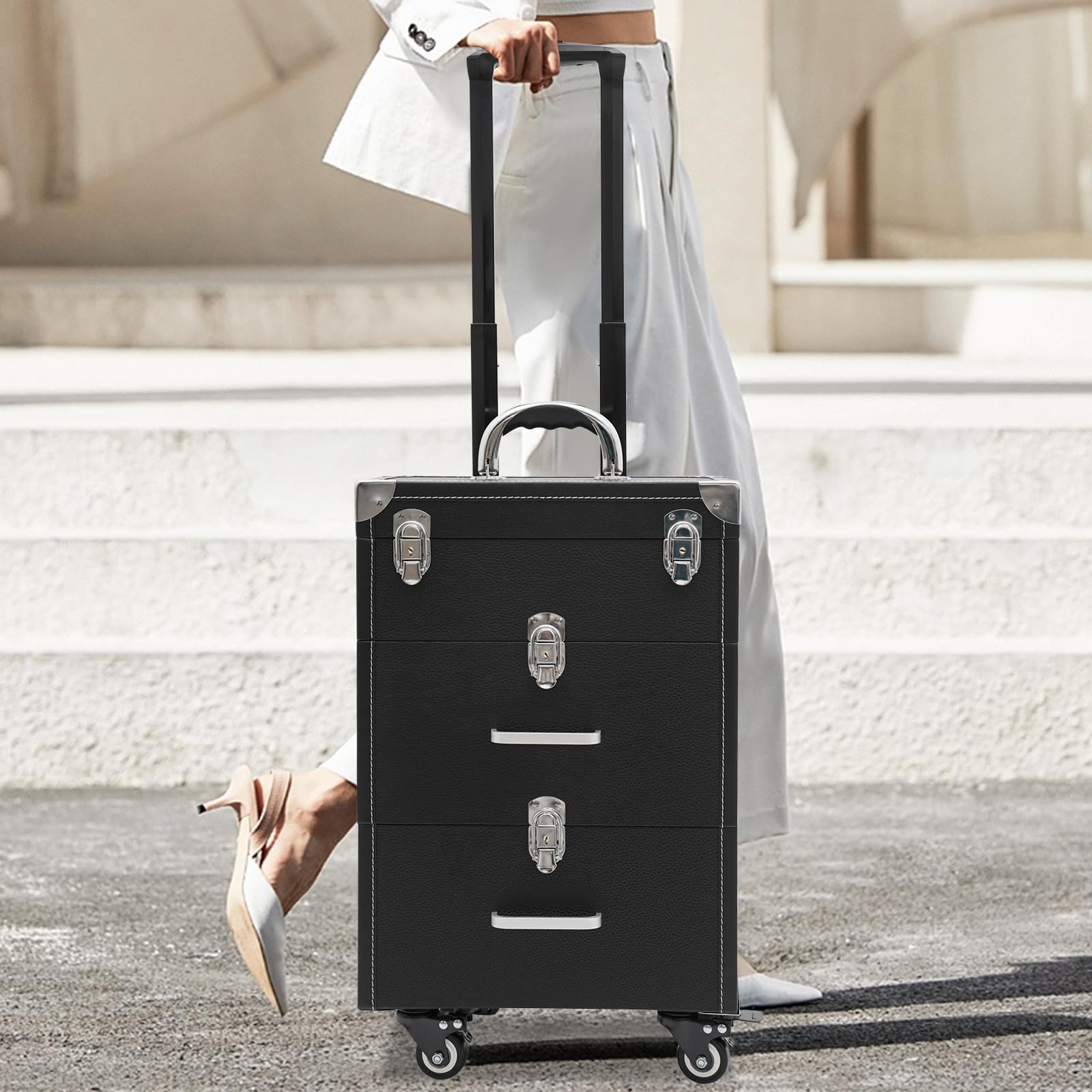 Estuche para cosméticos con Ruedas de Gran Capacidad, Estuche de Viaje con Ruedas, Caja de Almacenamiento móvil, Estuche de Maquillaje Multifuncional, Organizador de Herramientas
