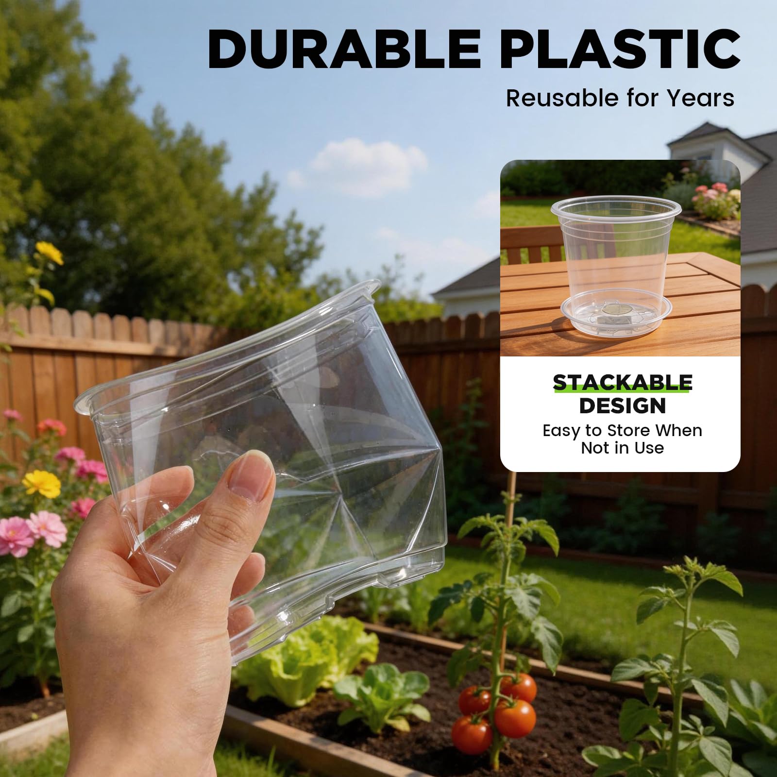 Paquete de 24 macetas transparentes de 4/5/6 pulgadas para plantas, macetas de plástico con agujeros de drenaje, paquete variado, macetas de jardín para interiores y exteriores