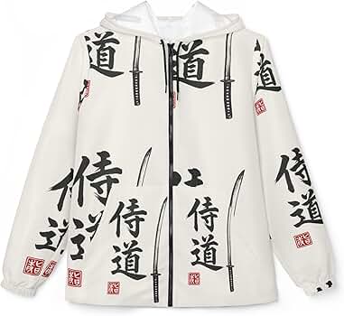 Samurai Windbreaker Jacket – Japanese Katana Print, Anime