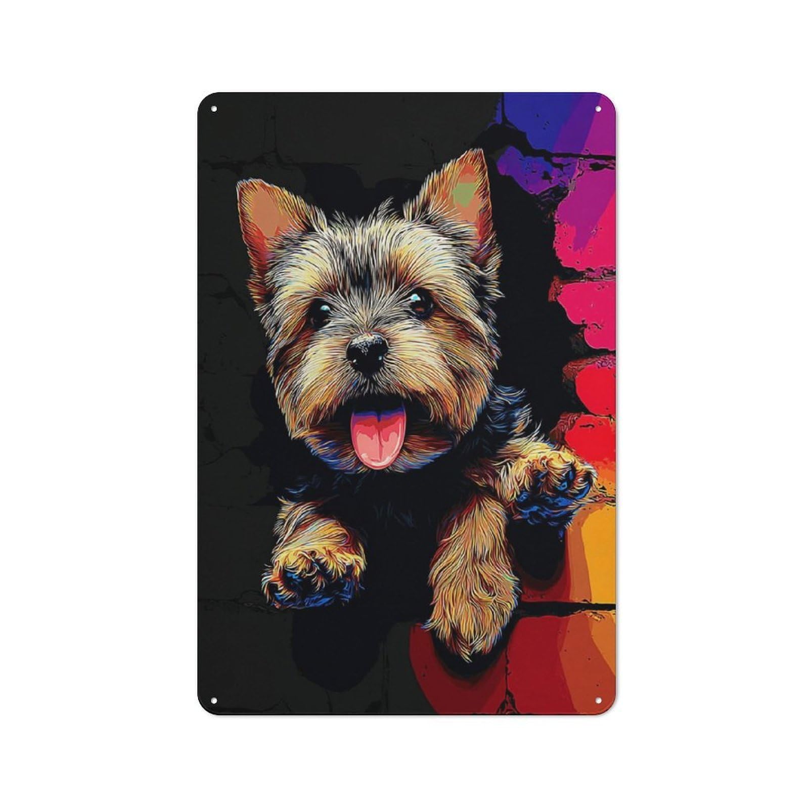 Junmoney Vibrant Yorkie Portrait Vintage Bistro Metal Sign 30X20cm, Bistro Wall Plaque For Takeaway, Bar, Kitchen Or Counter Area